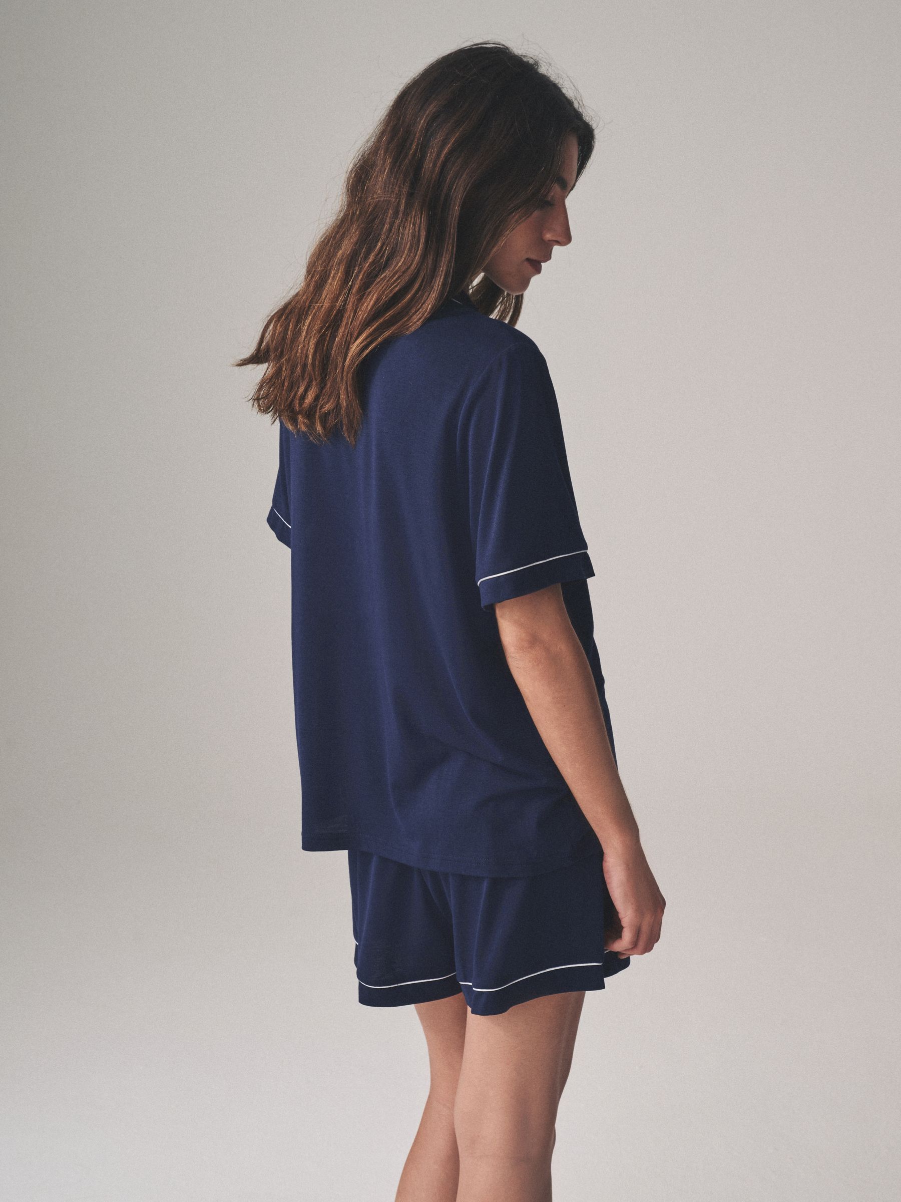 Viscose Blend Button Through Pyjamas 2 Pack with Piping - Image 3 of 6