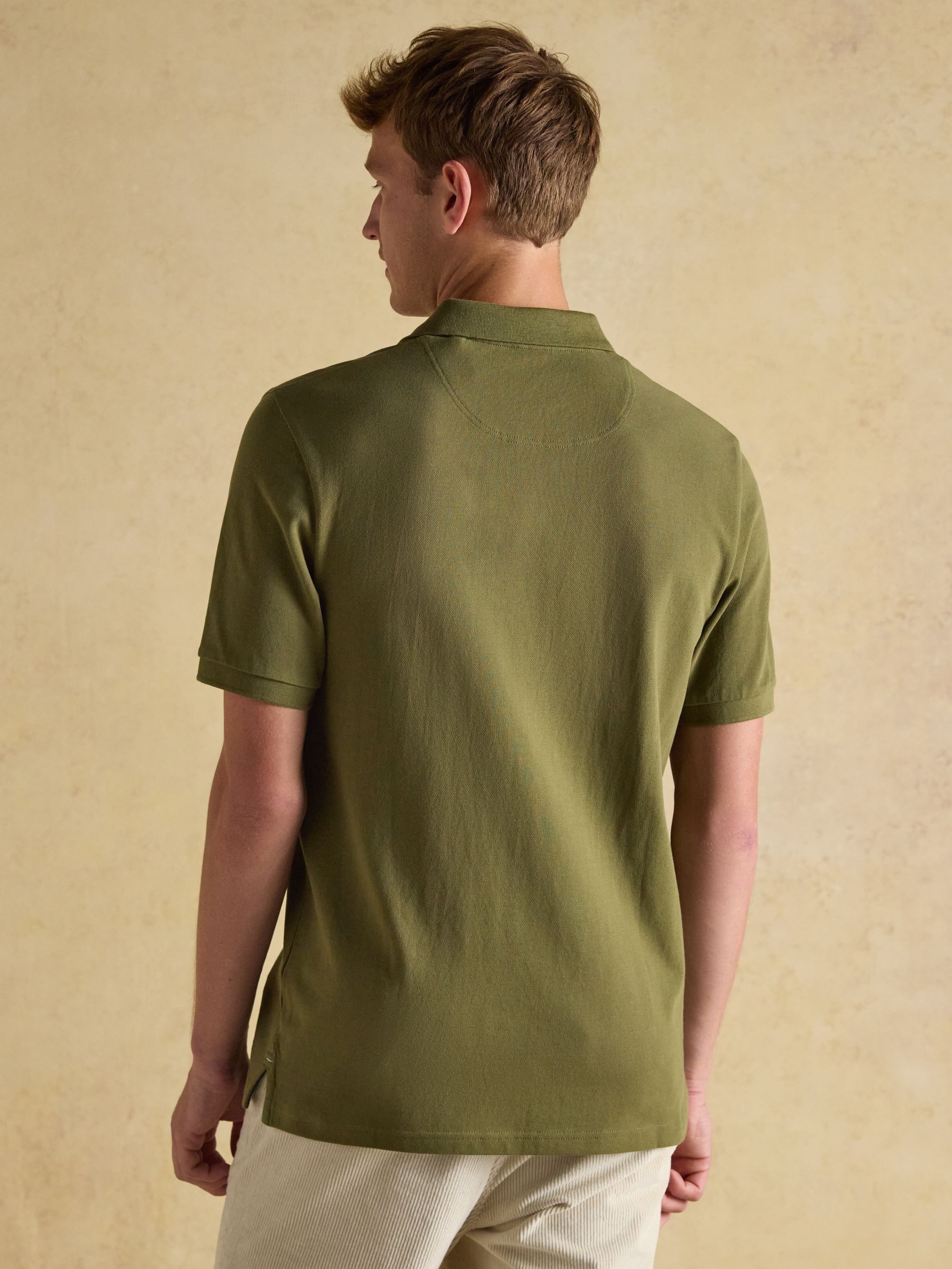 Woody Khaki Green Cotton Pique Polo Shirt - Image 2 of 8 Woody Khaki Green Cotton Pique Polo Shirt - Image 2 of 8