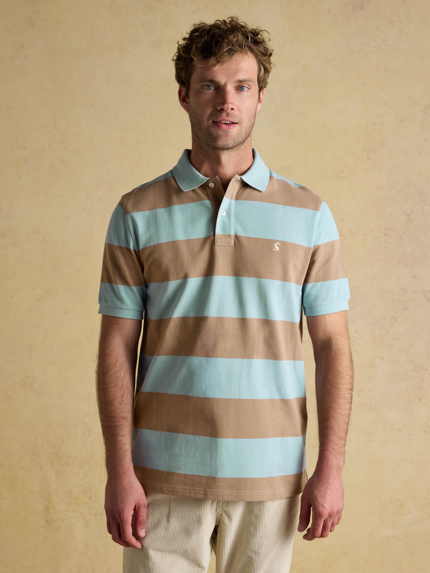Woody Blue & Brown Cotton Pique Polo Shirt - Image 1 of 8 Woody Blue & Brown Cotton Pique Polo Shirt - Image 1 of 8