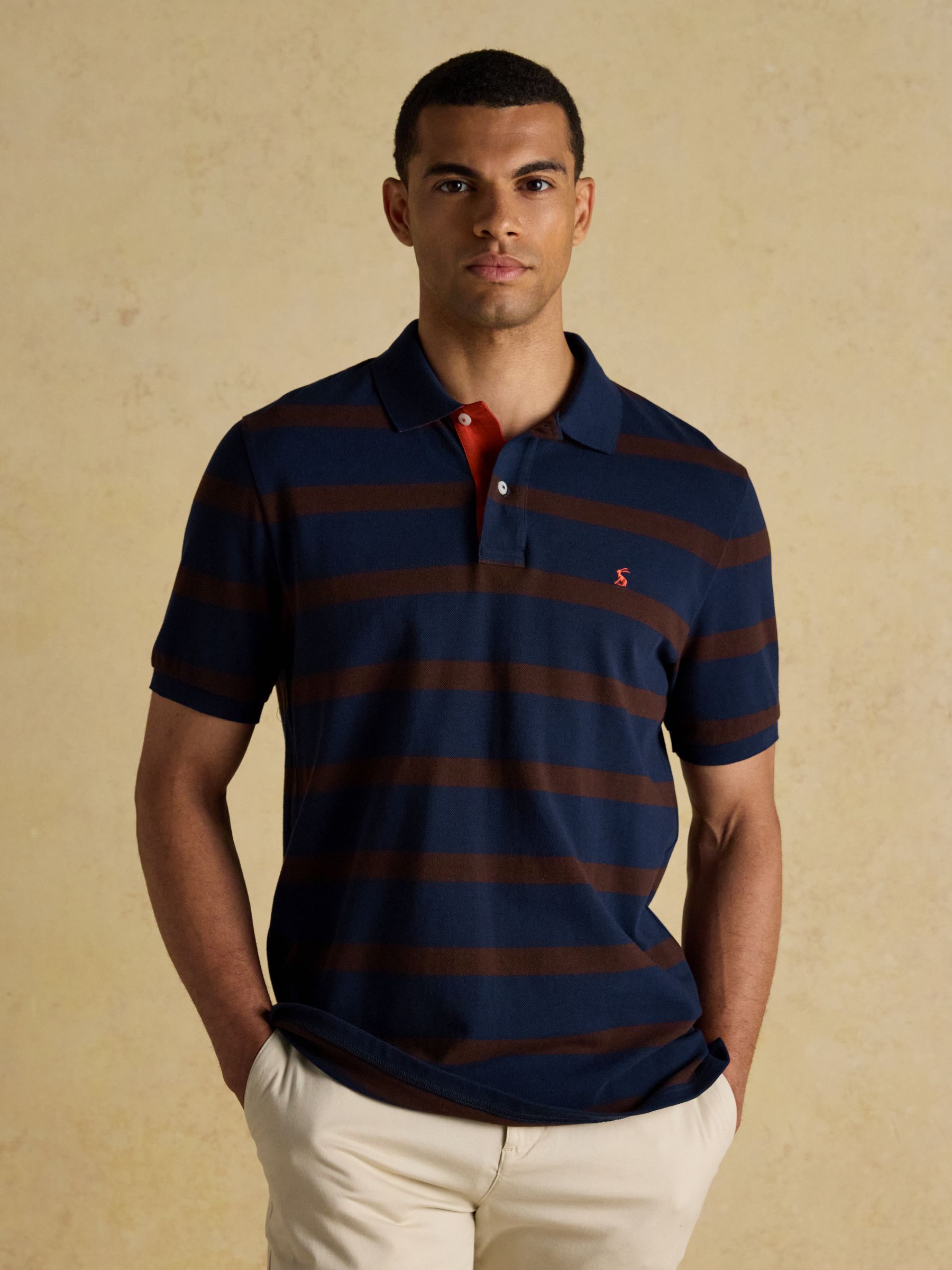 Woody Brown & Navy Cotton Pique Polo Shirt - Image 1 of 8