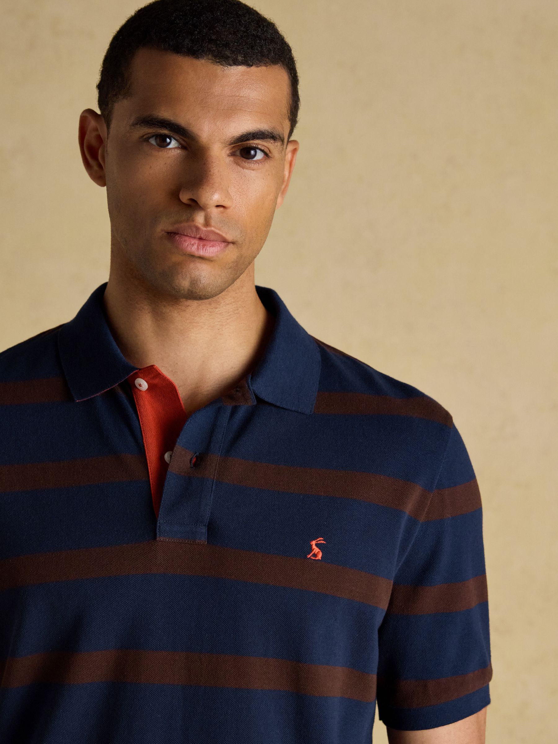 Woody Brown & Navy Cotton Pique Polo Shirt - Image 3 of 8