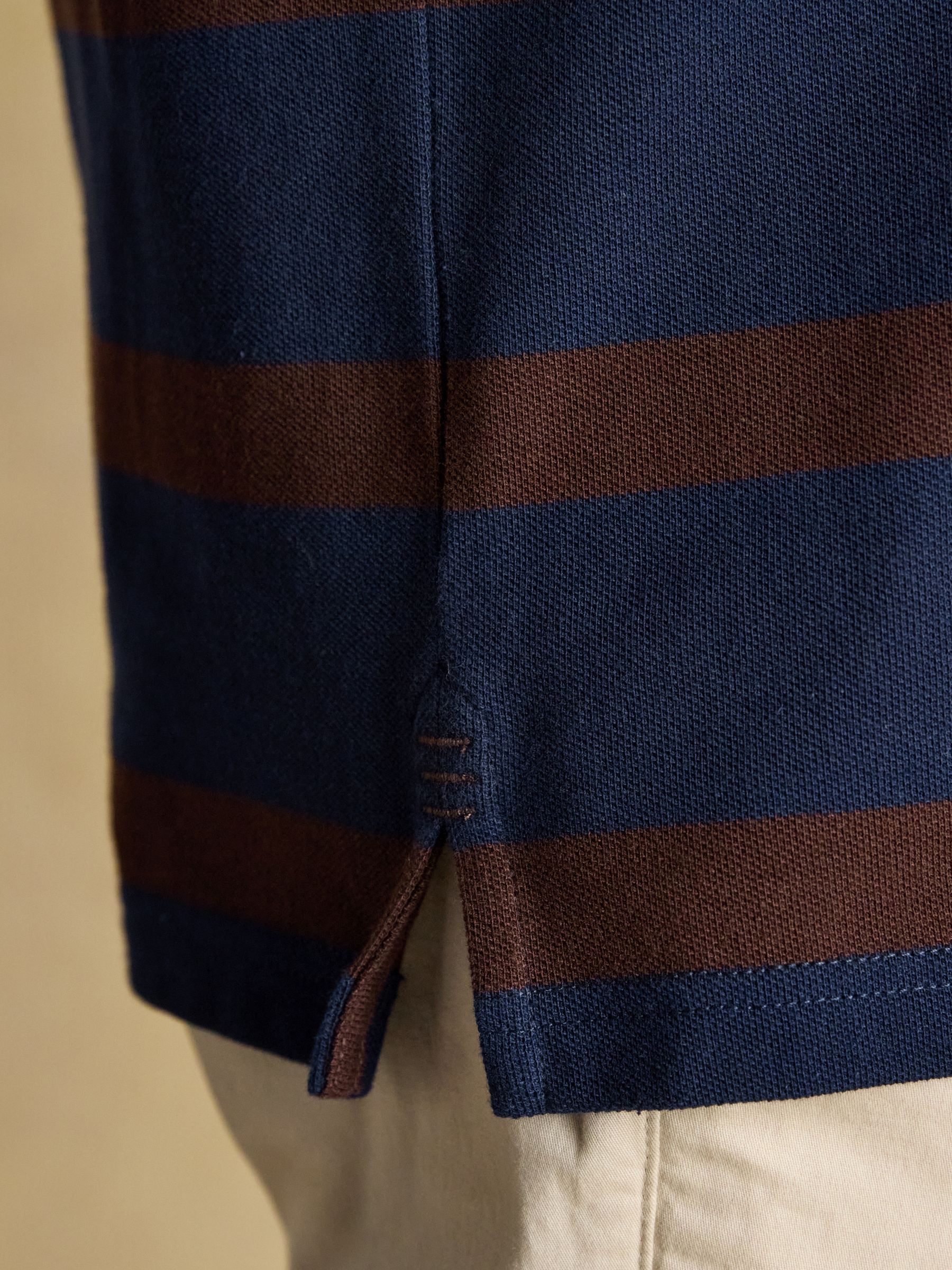 Woody Brown & Navy Cotton Pique Polo Shirt - Image 6 of 8