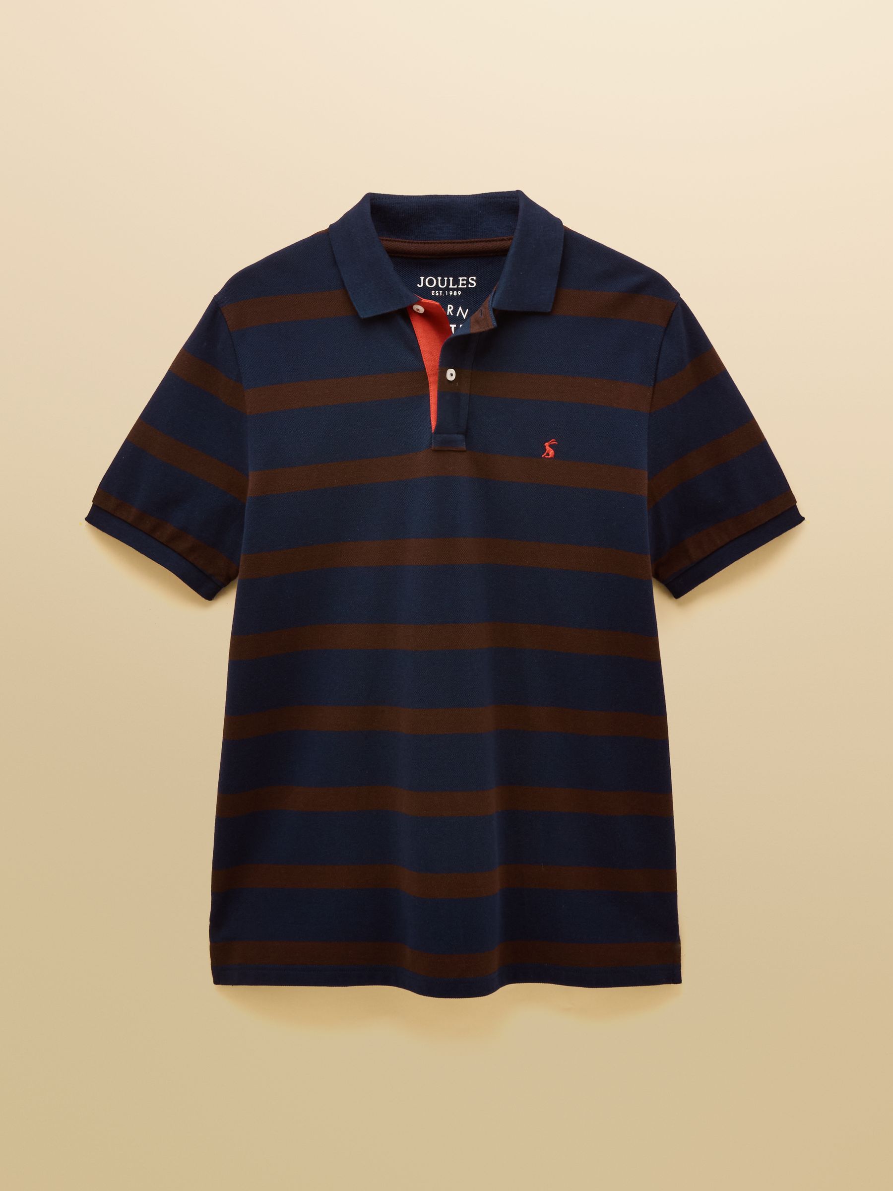 Woody Brown & Navy Cotton Pique Polo Shirt - Image 8 of 8