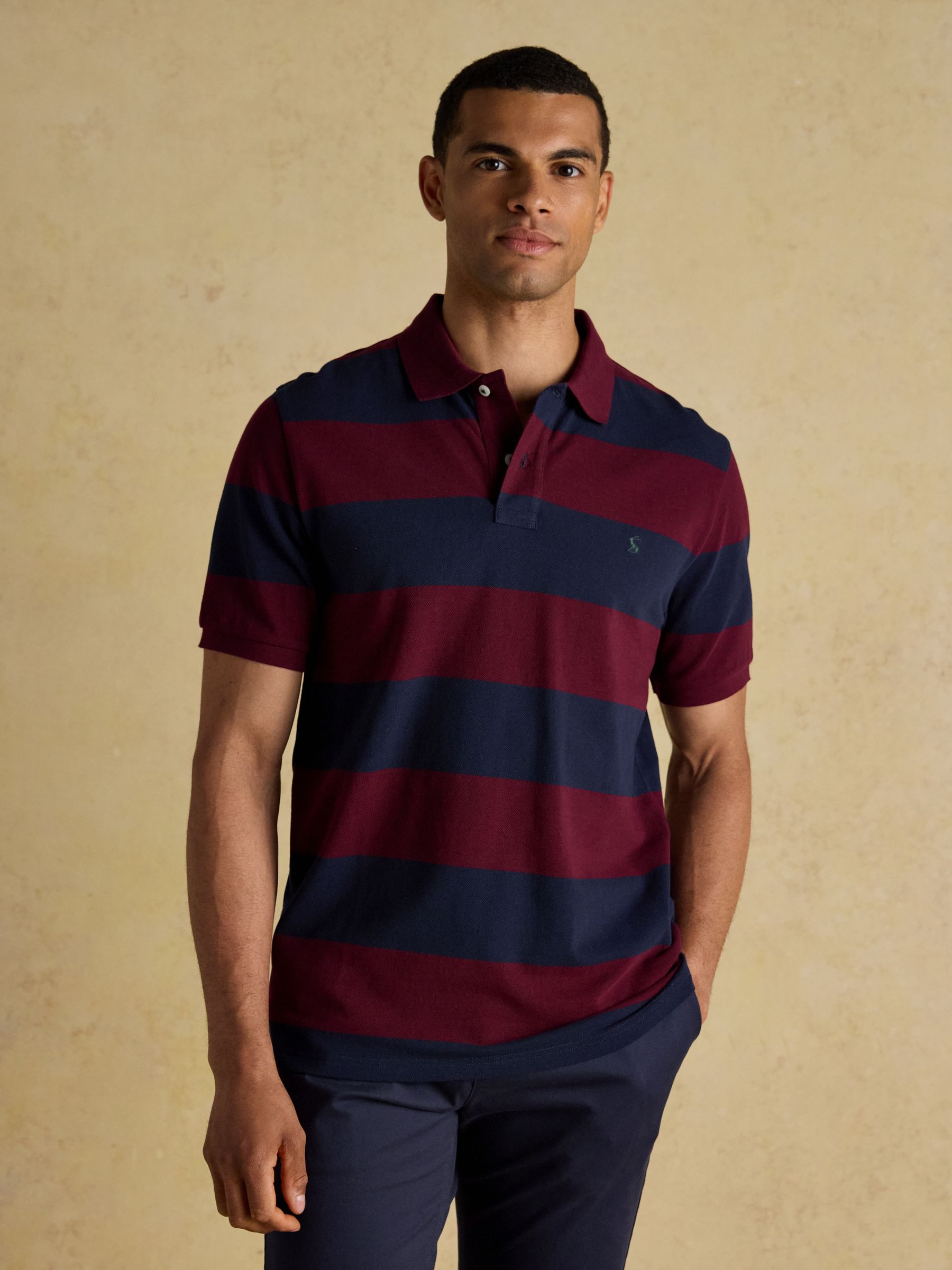 Woody Navy & Burgundy Cotton Pique Polo Shirt - Image 1 of 8