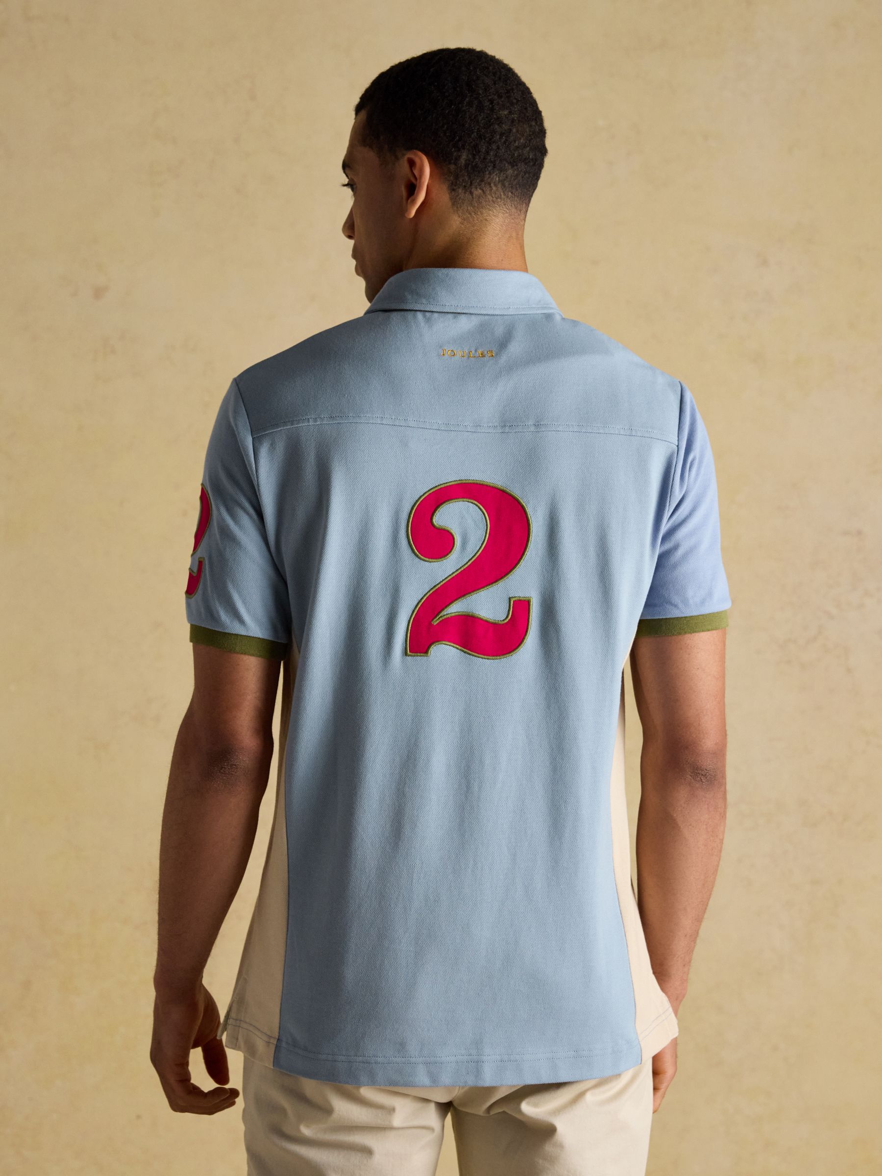 Embellished Blue & Ecru Classic Fit Cotton Polo Shirt - Image 2 of 8