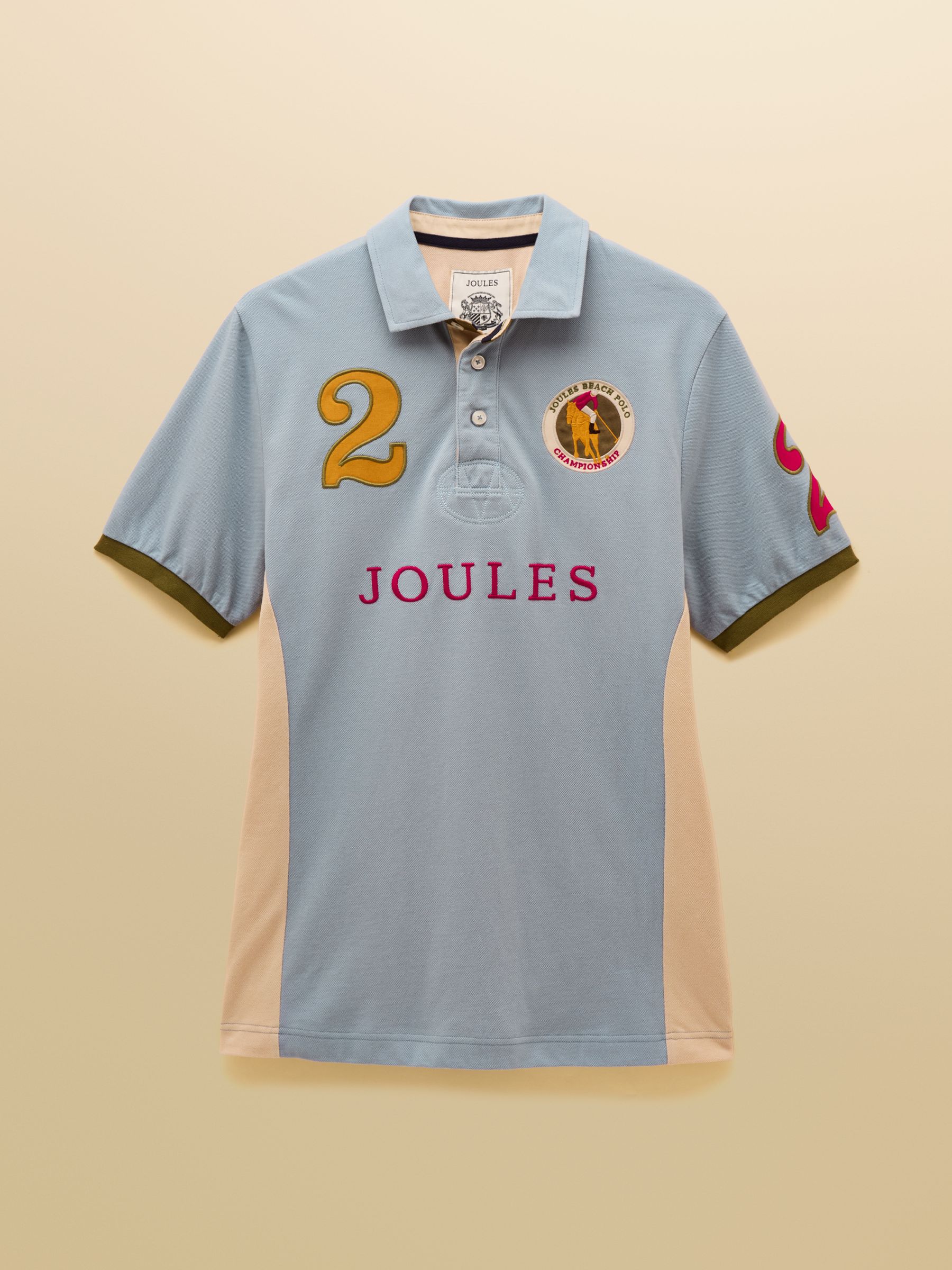 Embellished Blue & Ecru Classic Fit Cotton Polo Shirt - Image 8 of 8