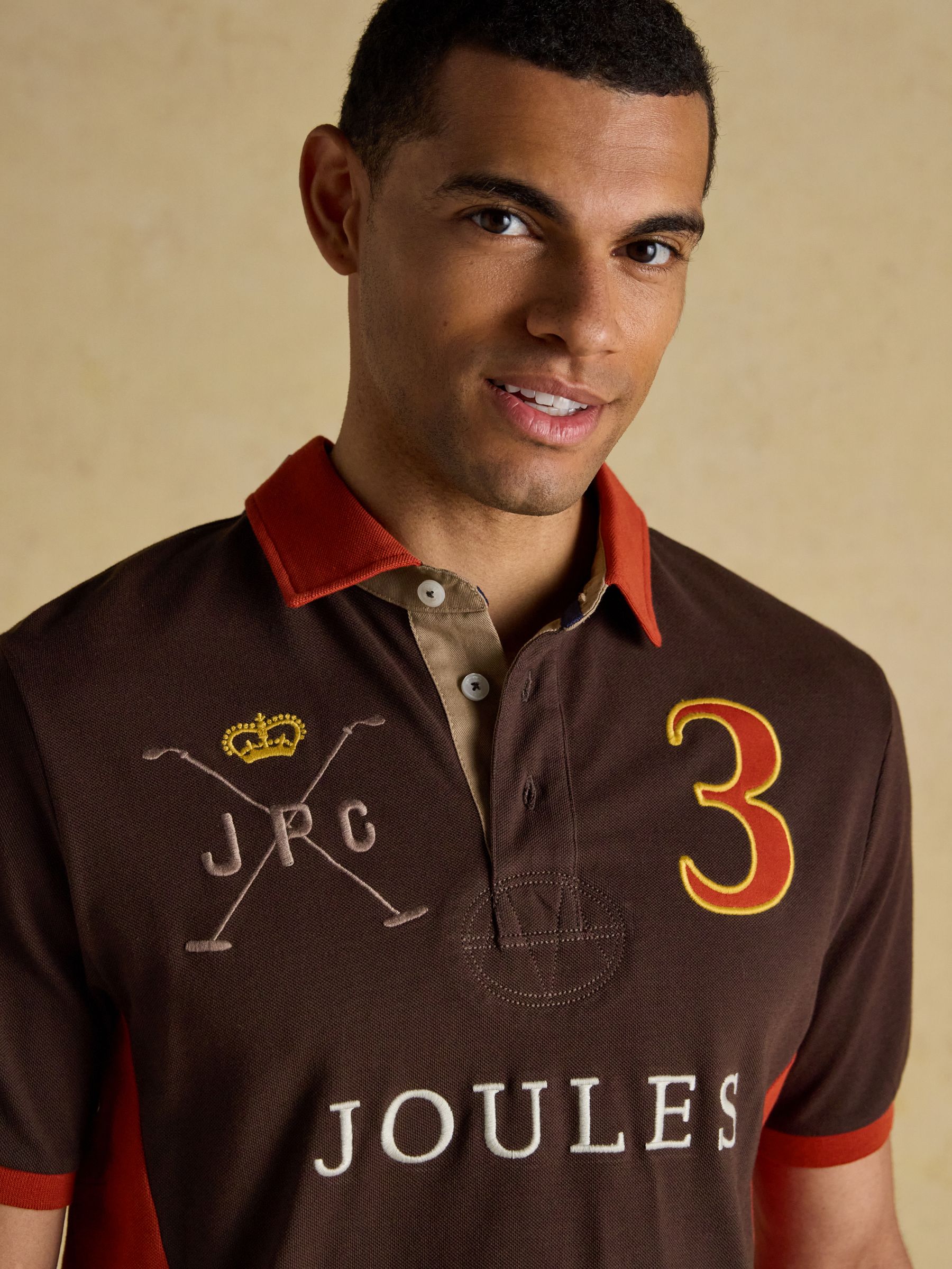 Embellished Brown & Orange Classic Fit Cotton Polo Shirt - Image 3 of 10