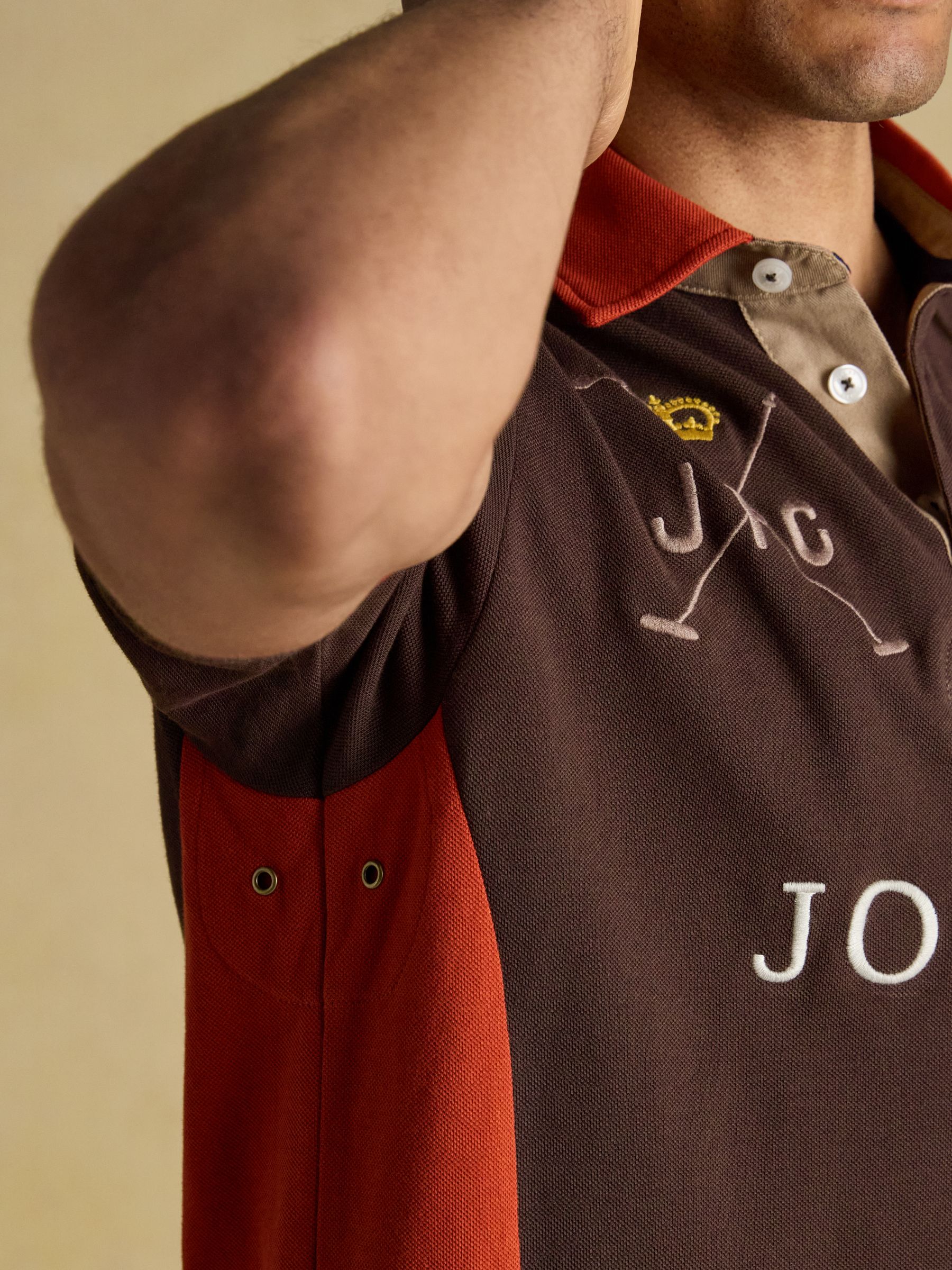 Embellished Brown & Orange Classic Fit Cotton Polo Shirt - Image 7 of 10