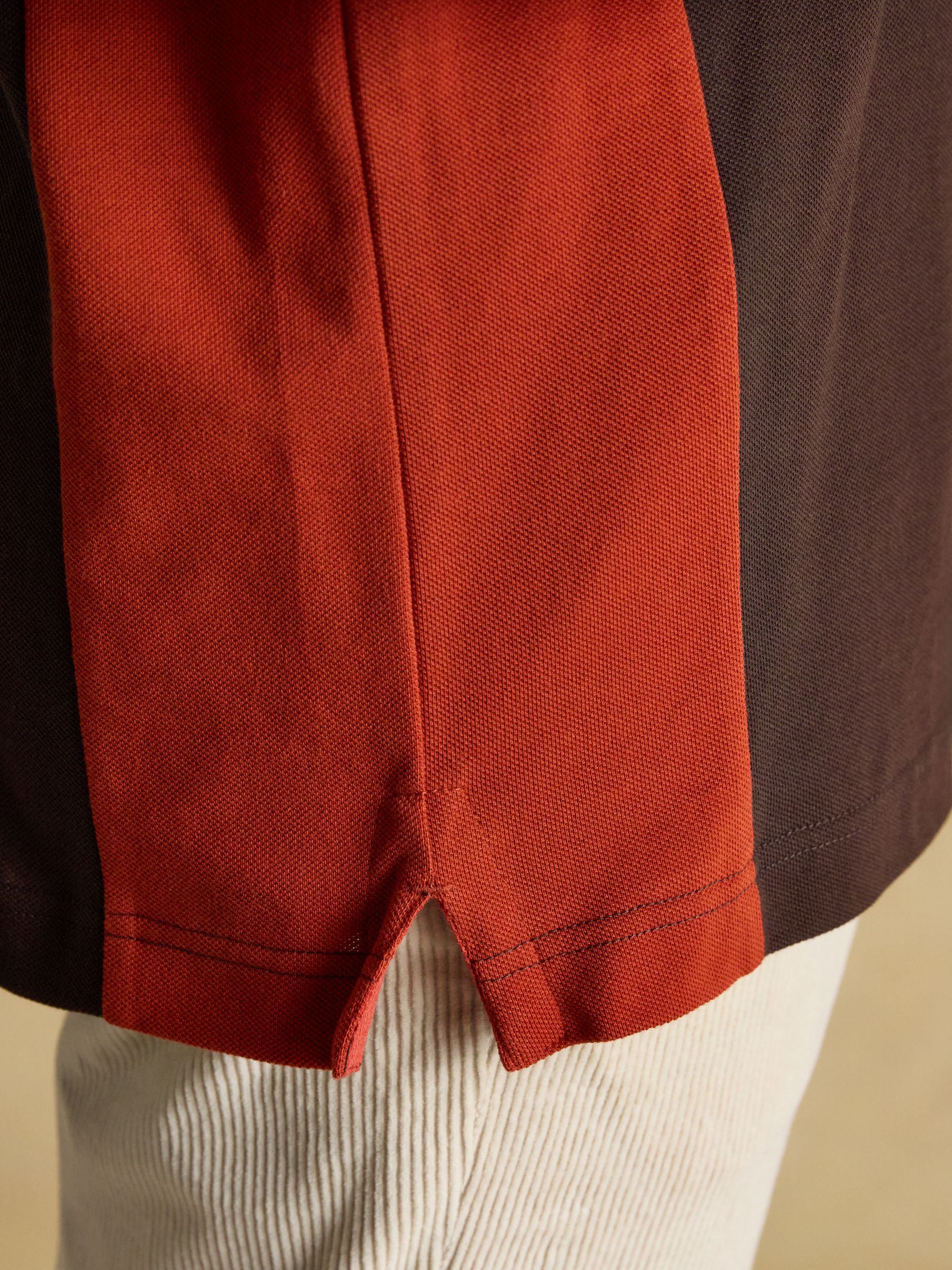 Embellished Brown & Orange Classic Fit Cotton Polo Shirt - Image 8 of 10