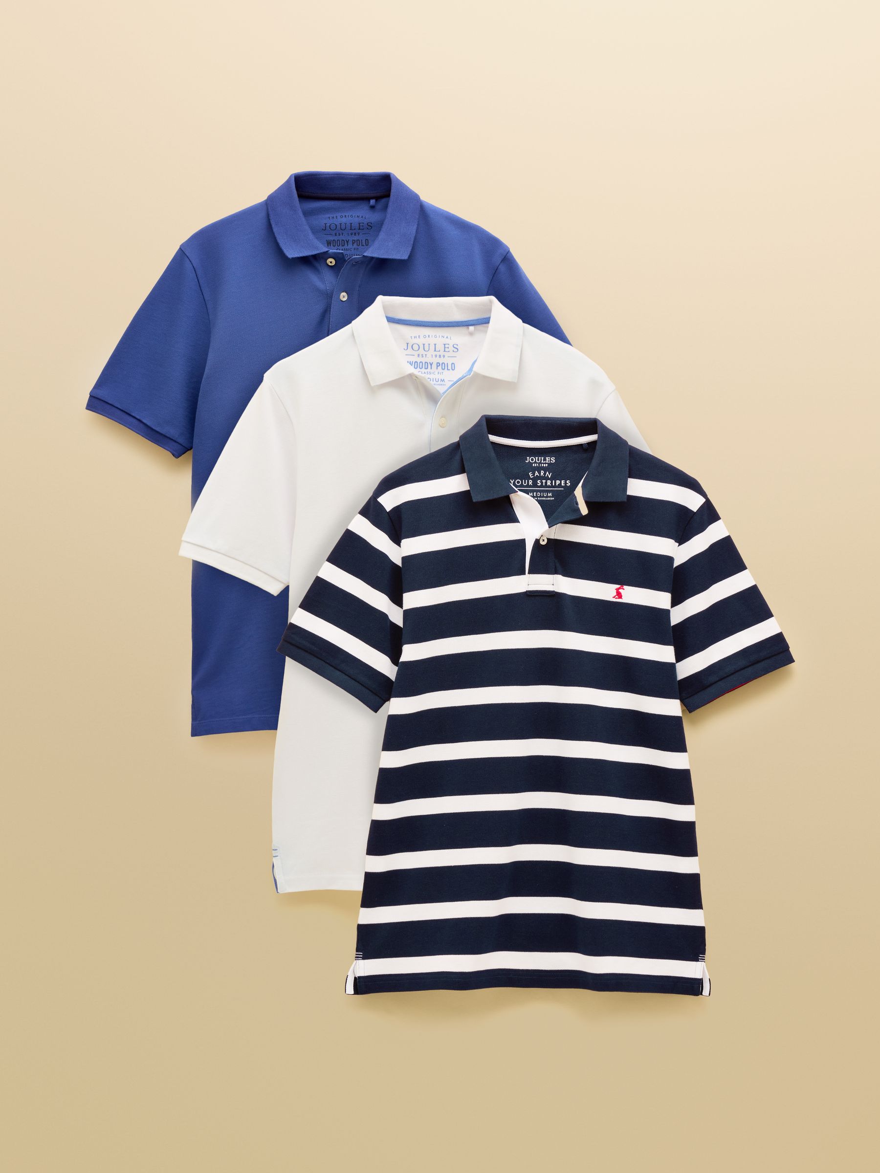 Woody Polo Shirts White/Blue/Navy 3 Pack - Image 1 of 9