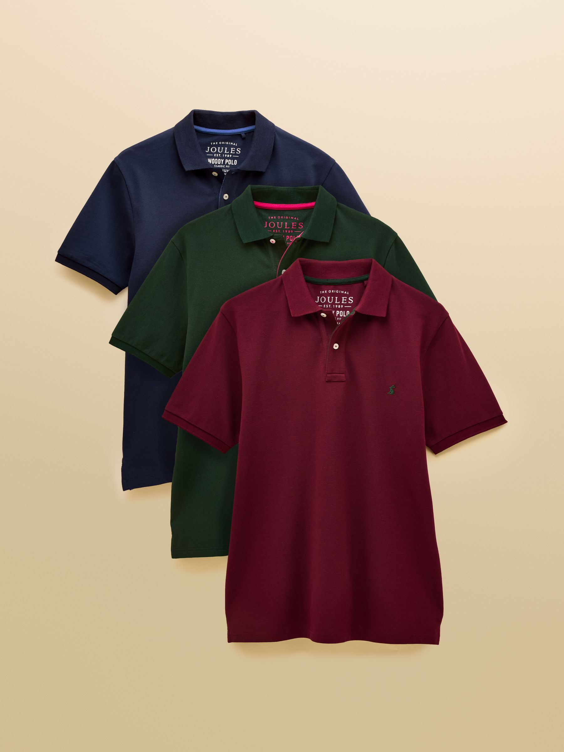 Woody Polo Shirts Navy/Green/Burgundy 3 Pack - Image 1 of 8
