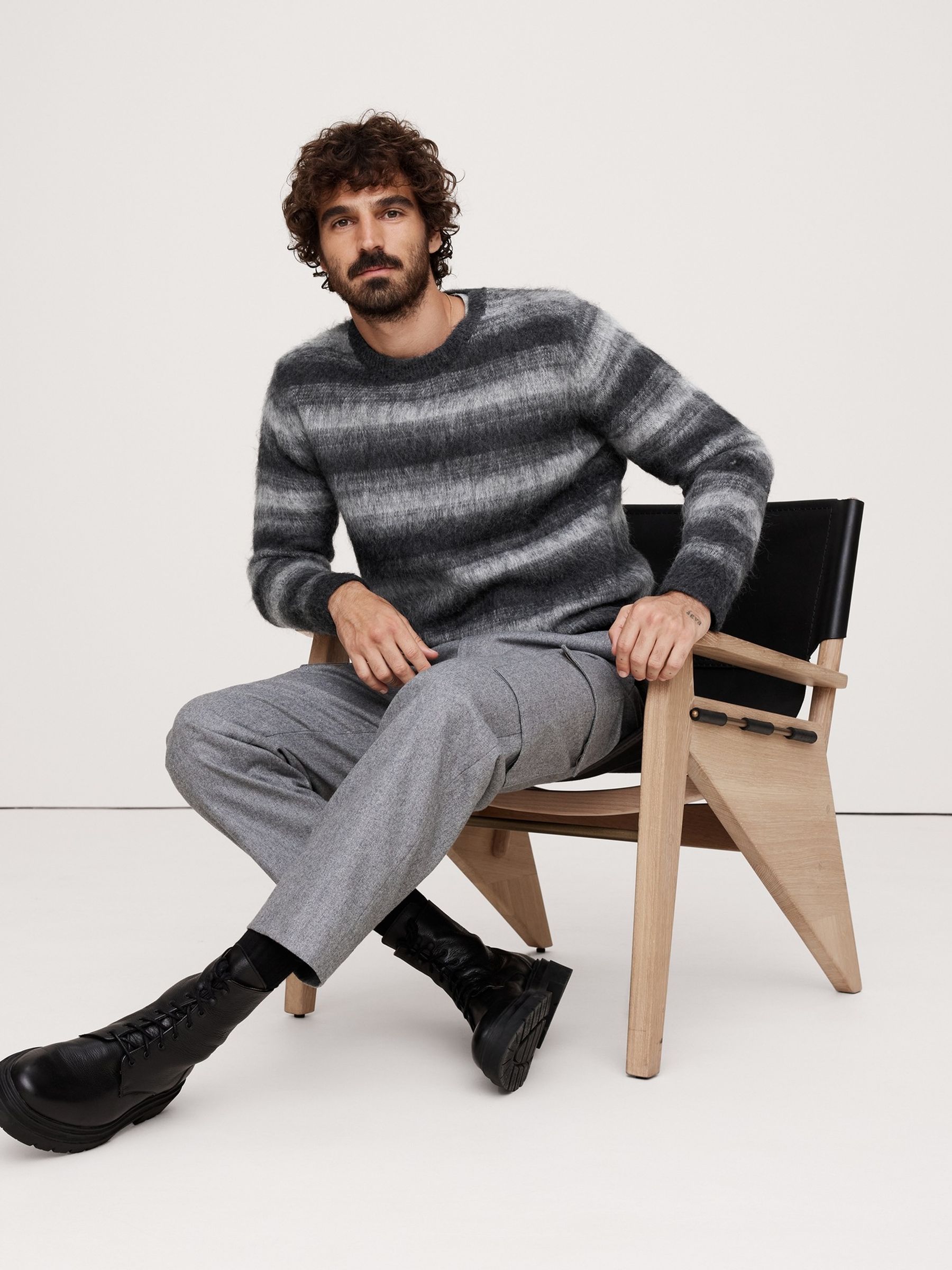 Banana Republic Grey Brushed Stripe Jumper - Image 1 of 4