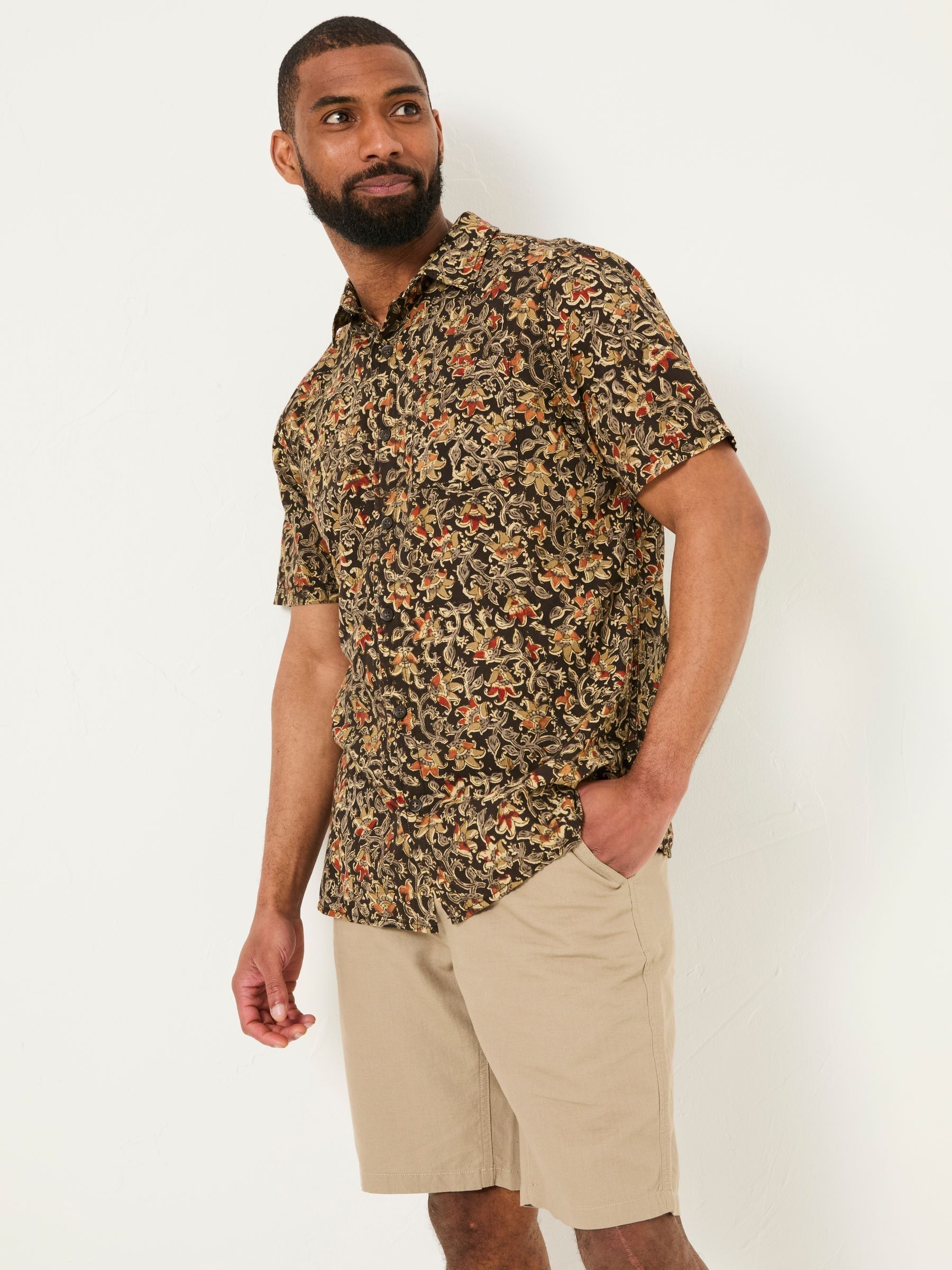 Washed Black Short Sleeve Authentic Indian Hand Block Print Shirt - Image 1 of 5