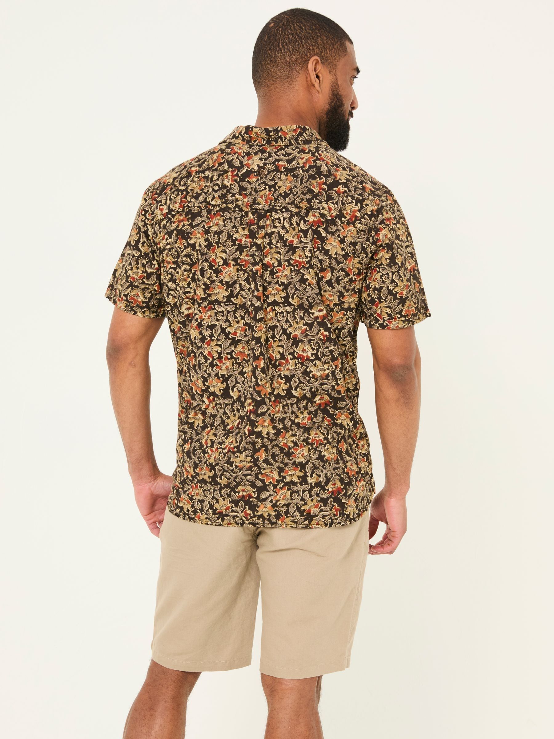 Washed Black Short Sleeve Authentic Indian Hand Block Print Shirt - Image 2 of 5