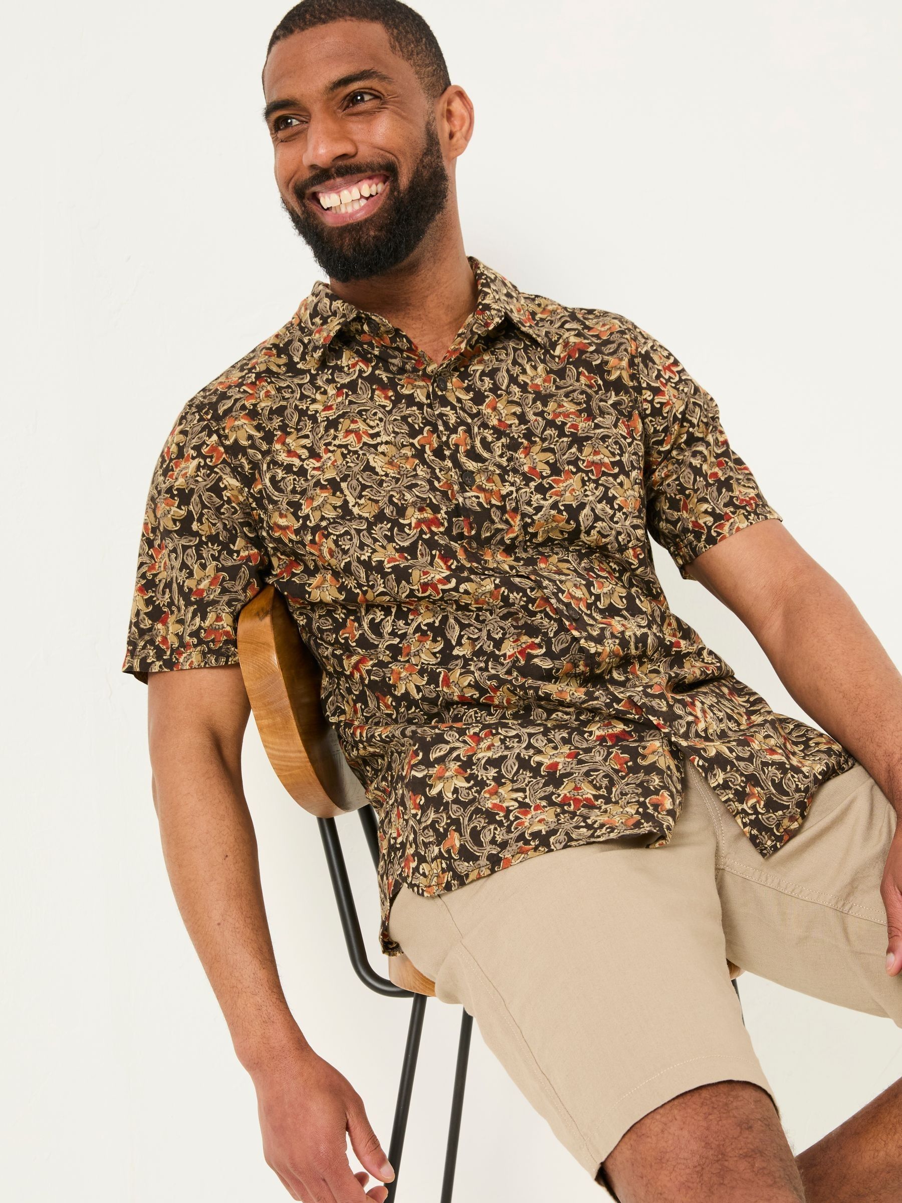 Washed Black Short Sleeve Authentic Indian Hand Block Print Shirt - Image 3 of 5