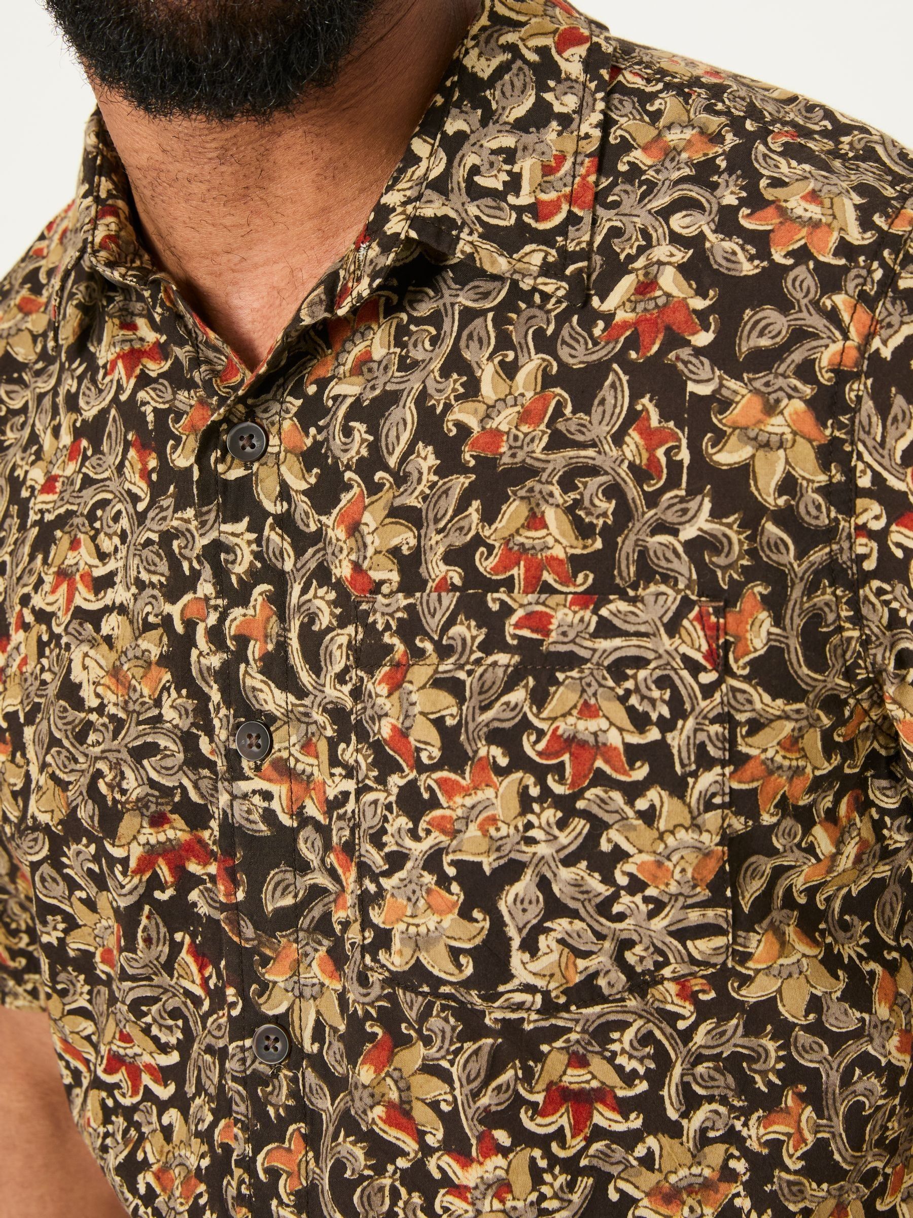 Washed Black Short Sleeve Authentic Indian Hand Block Print Shirt - Image 4 of 5