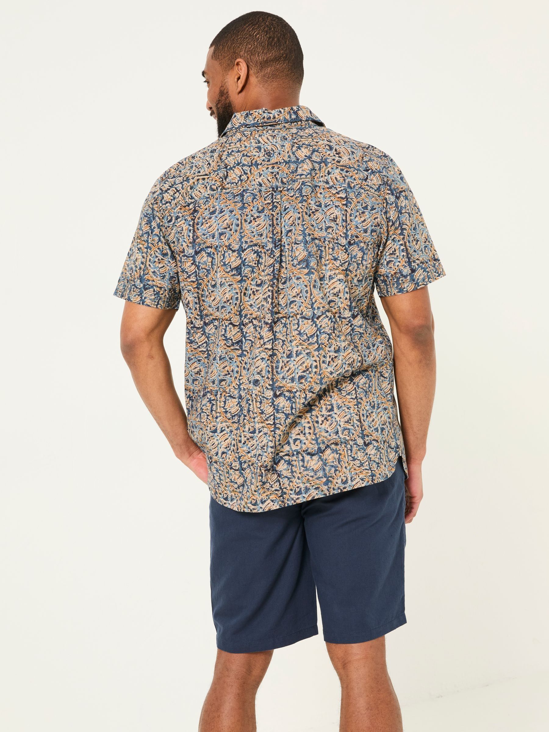 Blue Short Sleeve Authentic Indian Hand Block Print Shirt - Image 2 of 5