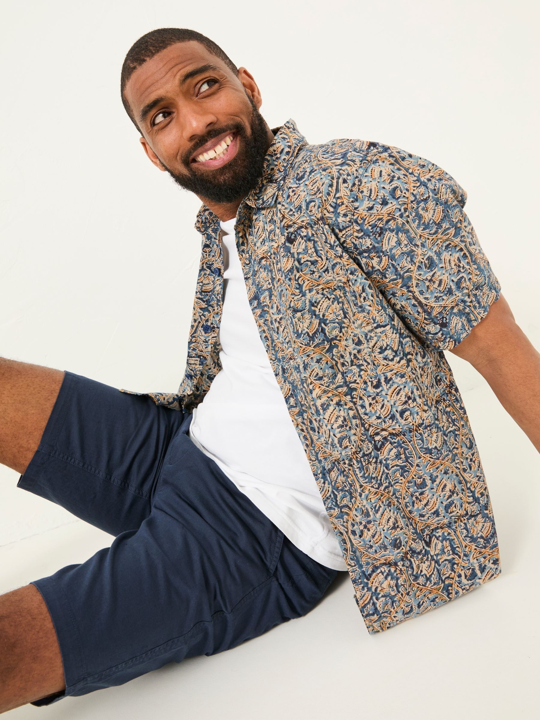 Blue Short Sleeve Authentic Indian Hand Block Print Shirt - Image 3 of 5