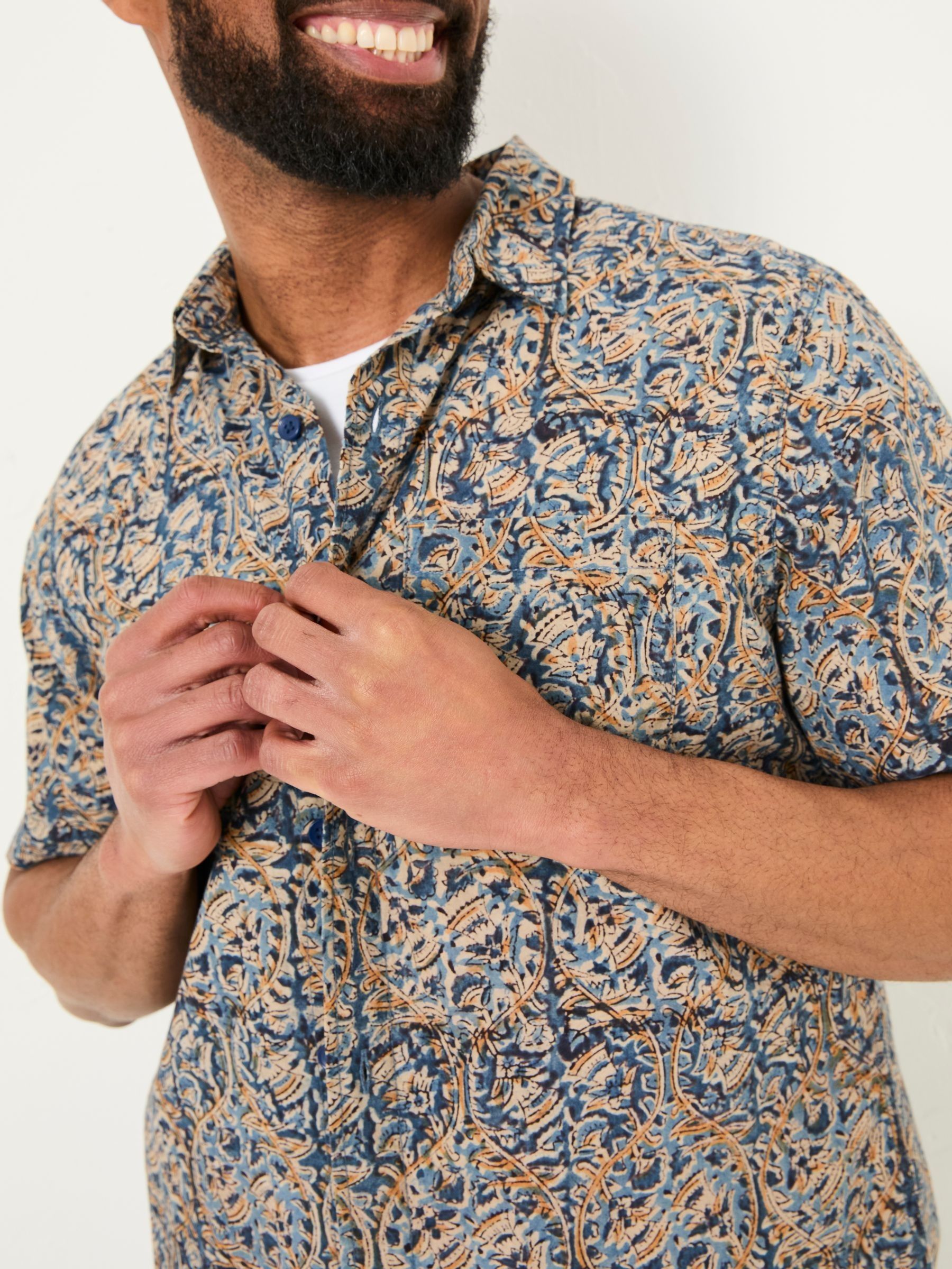 Blue Short Sleeve Authentic Indian Hand Block Print Shirt - Image 4 of 5
