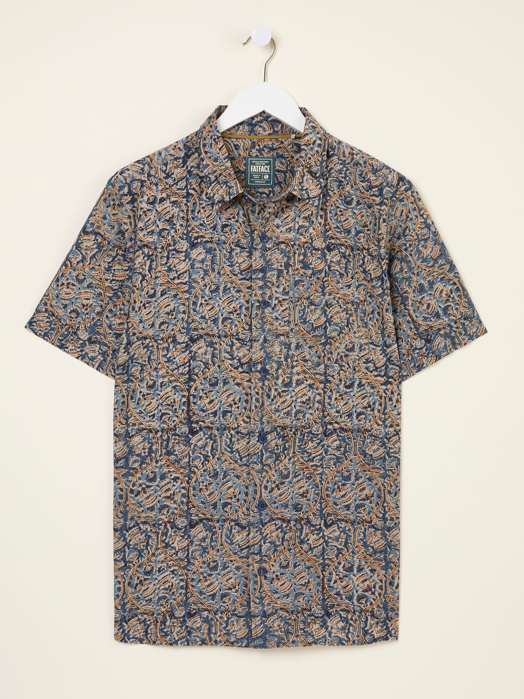 Blue Short Sleeve Authentic Indian Hand Block Print Shirt - Image 5 of 5