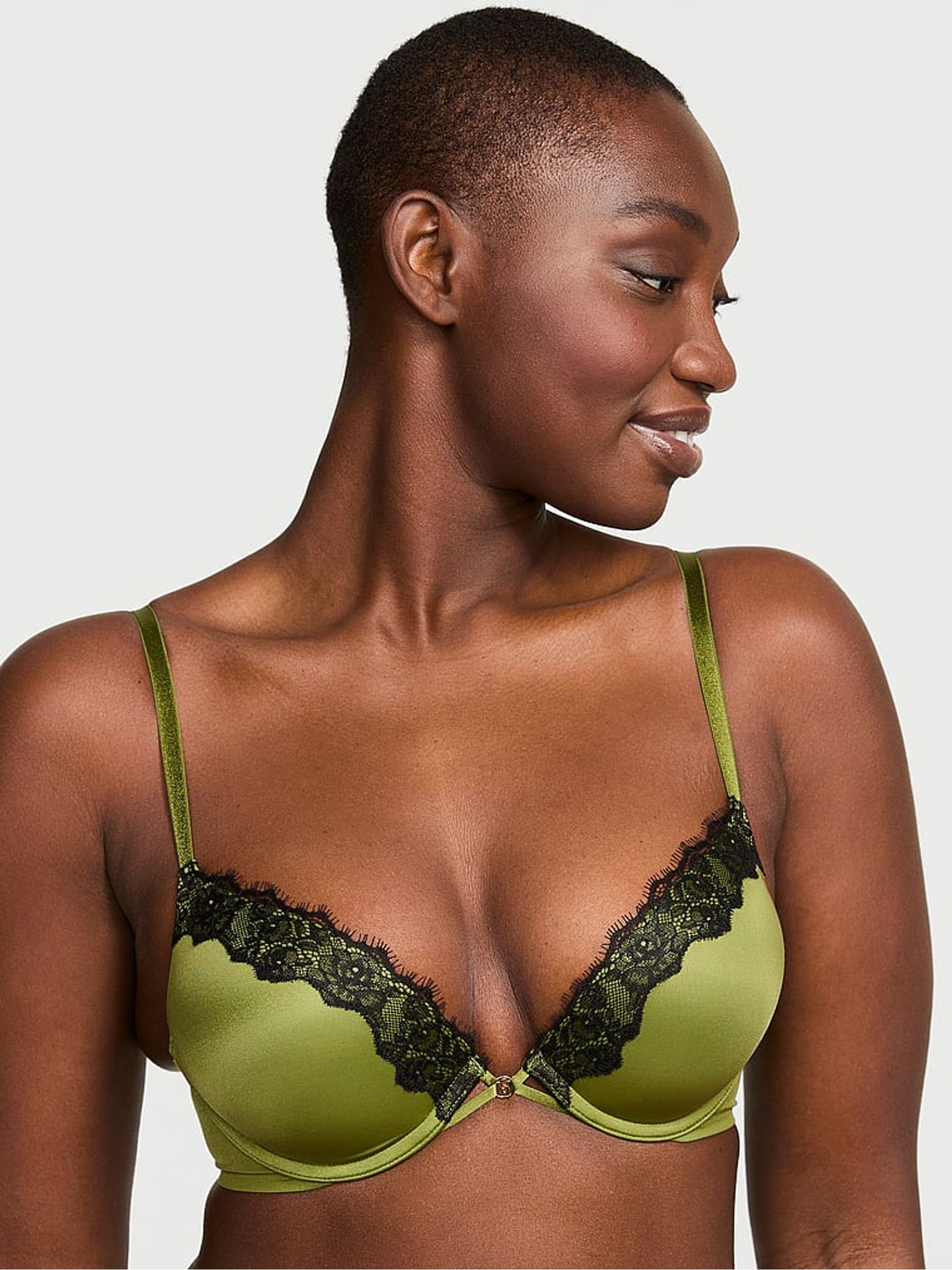 Pear Green Add 2 Cups Push Up Bombshell Lace Trim Bra - Image 1 of 4