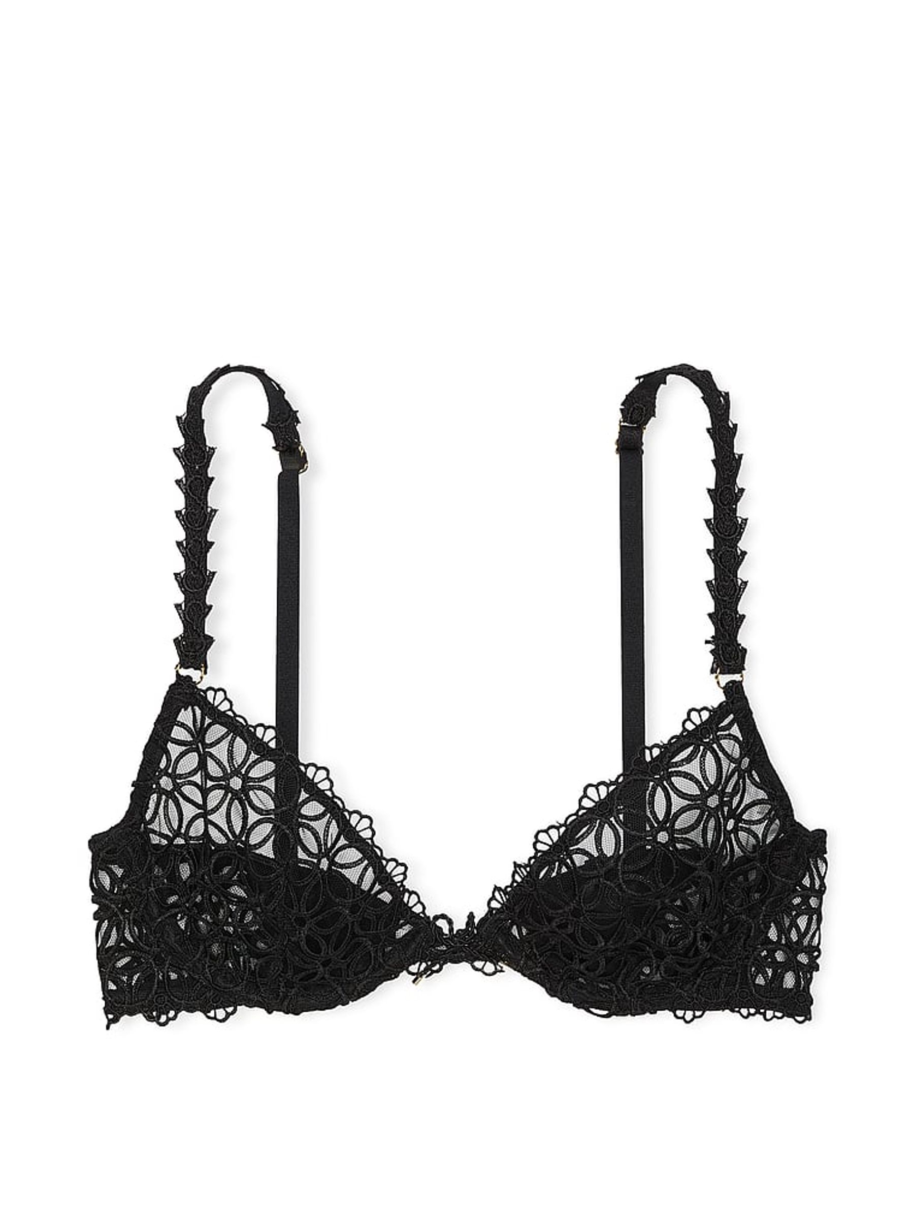 Black Unlined Demi Geo Daisy Lace Bra - Image 3 of 3