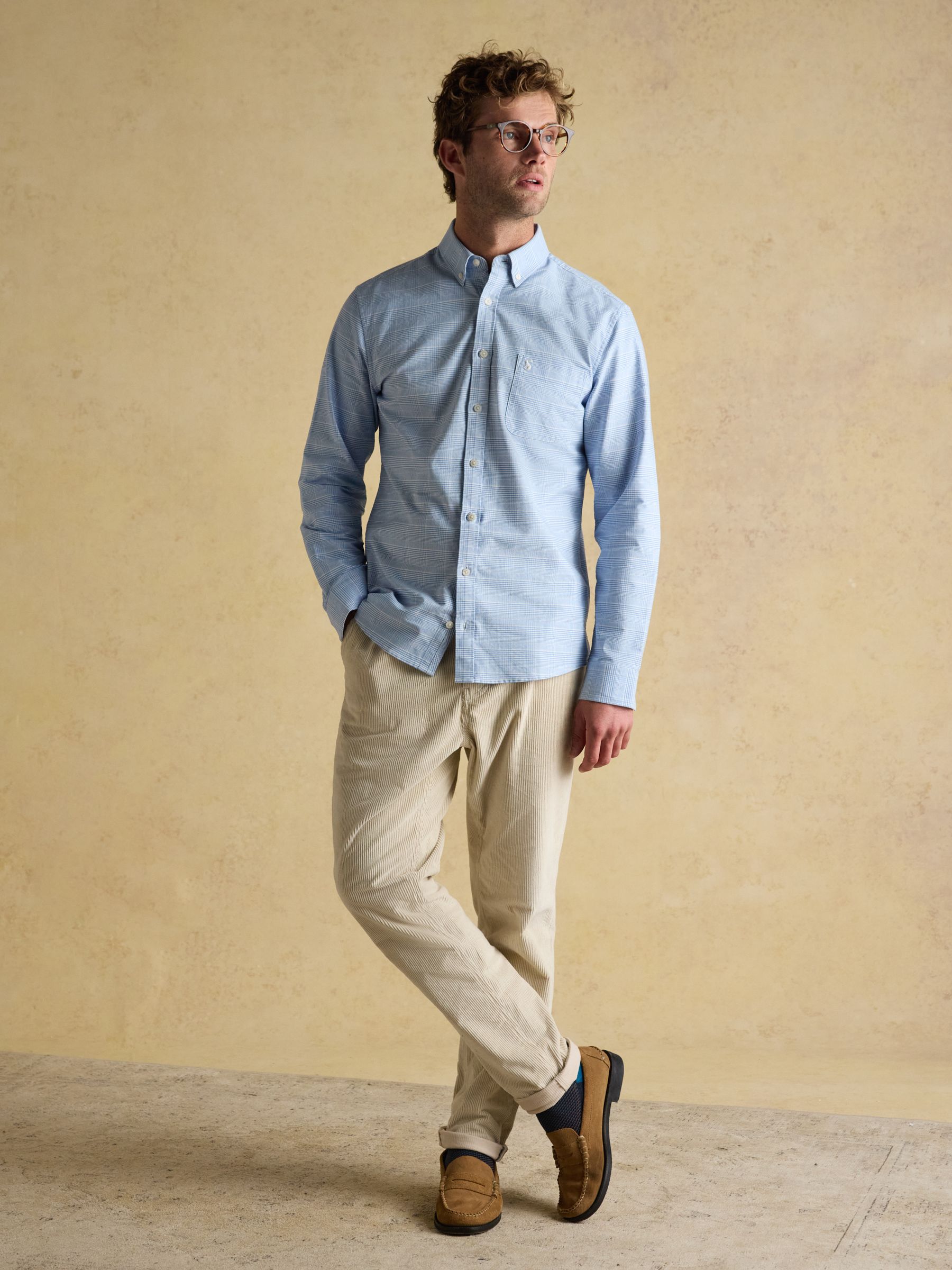 Classic Fit Light Blue Check Long Sleeve Cotton Oxford Shirt - Image 3 of 12
