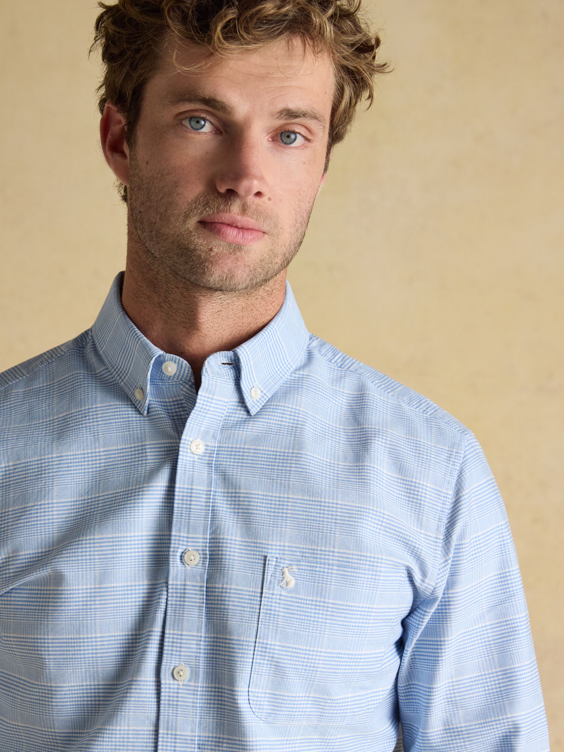 Classic Fit Light Blue Check Long Sleeve Cotton Oxford Shirt - Image 4 of 12