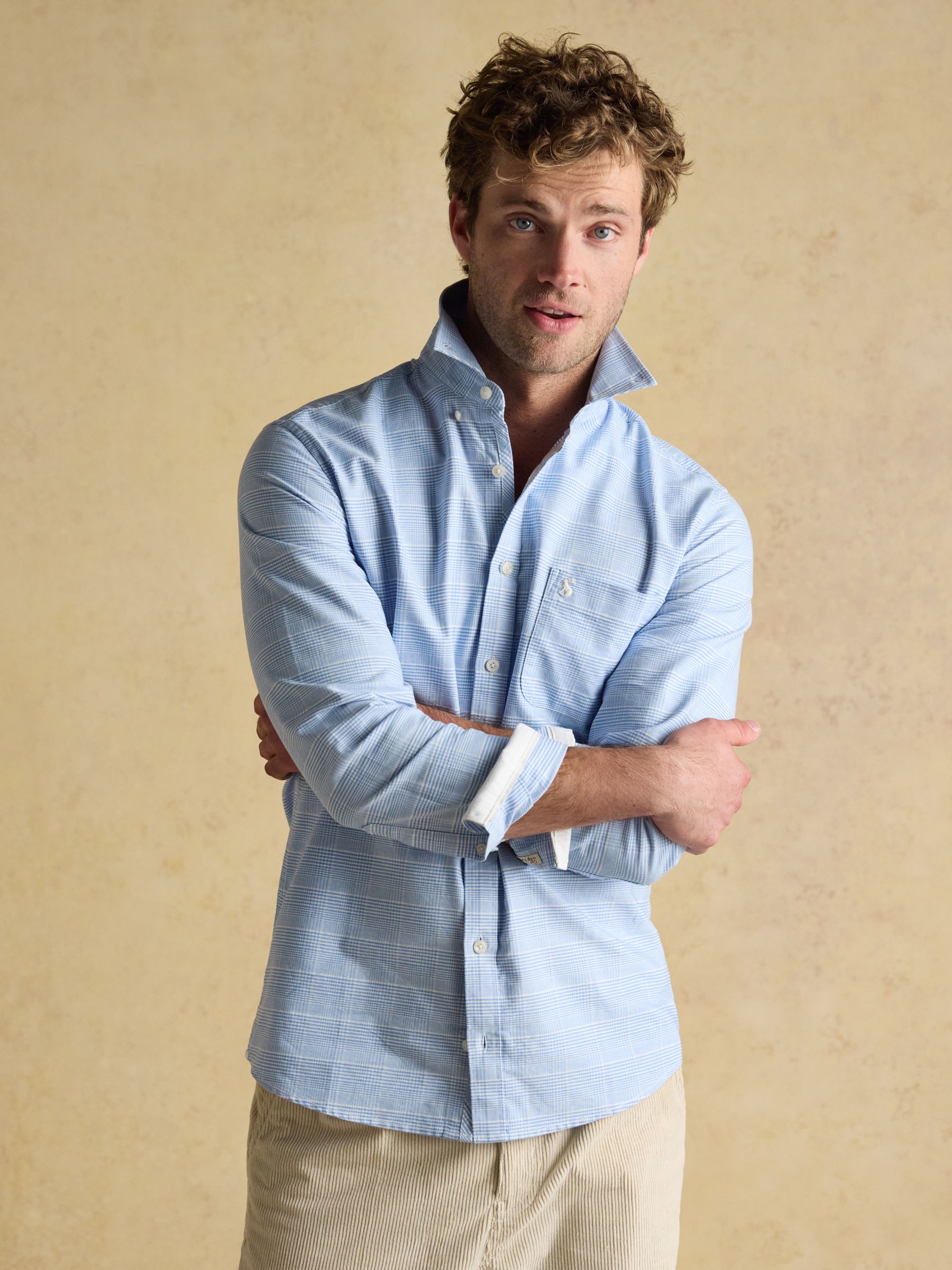 Classic Fit Light Blue Check Long Sleeve Cotton Oxford Shirt - Image 5 of 12