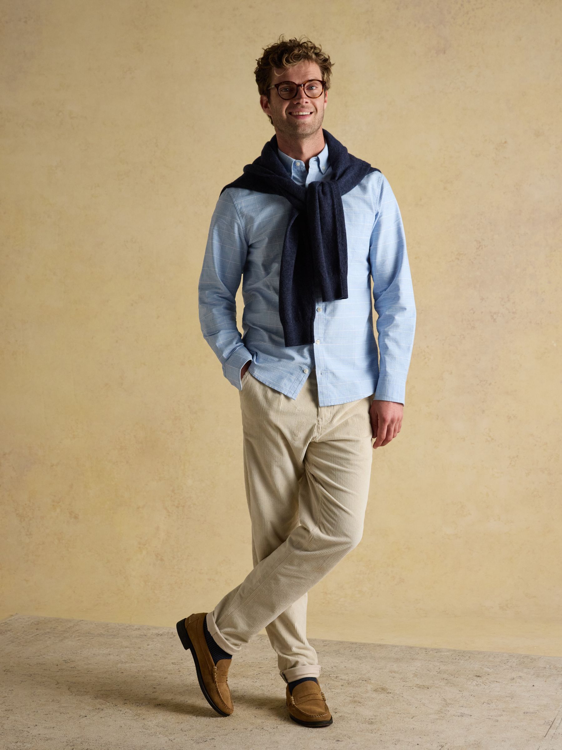 Classic Fit Light Blue Check Long Sleeve Cotton Oxford Shirt - Image 6 of 12