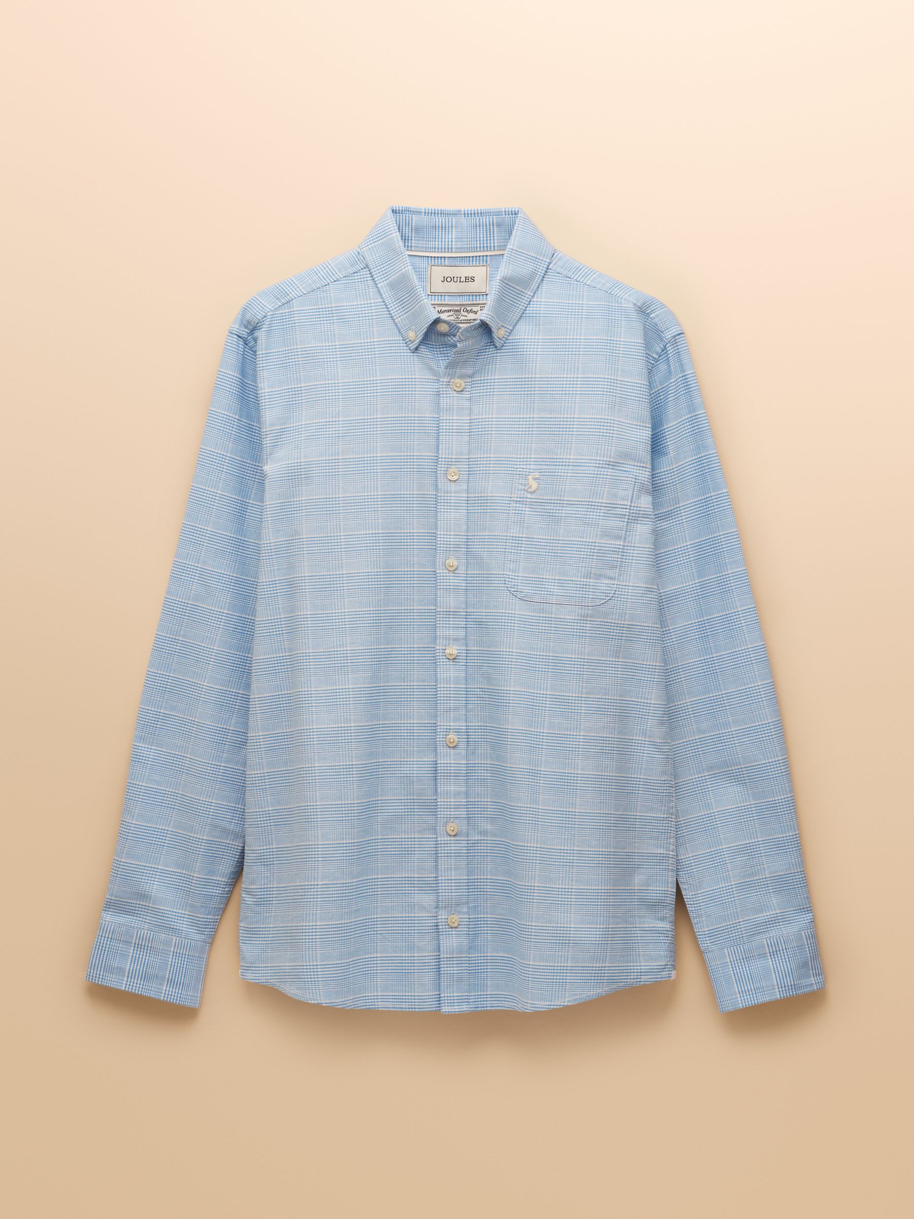 Classic Fit Light Blue Check Long Sleeve Cotton Oxford Shirt - Image 9 of 12