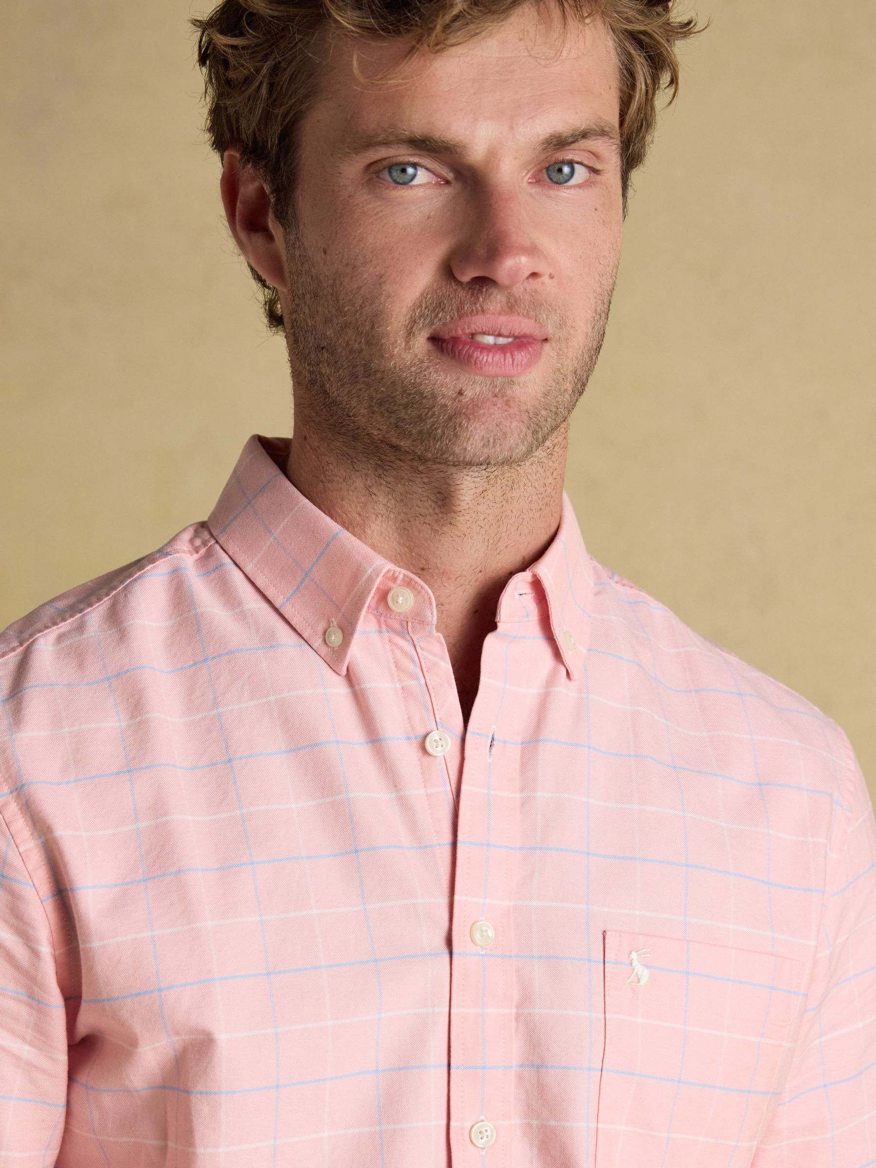 Oxford Classic Fit Pink Check Long Sleeve Cotton Shirt - Image 1 of 7 Oxford Classic Fit Pink Check Long Sleeve Cotton Shirt - Image 1 of 7