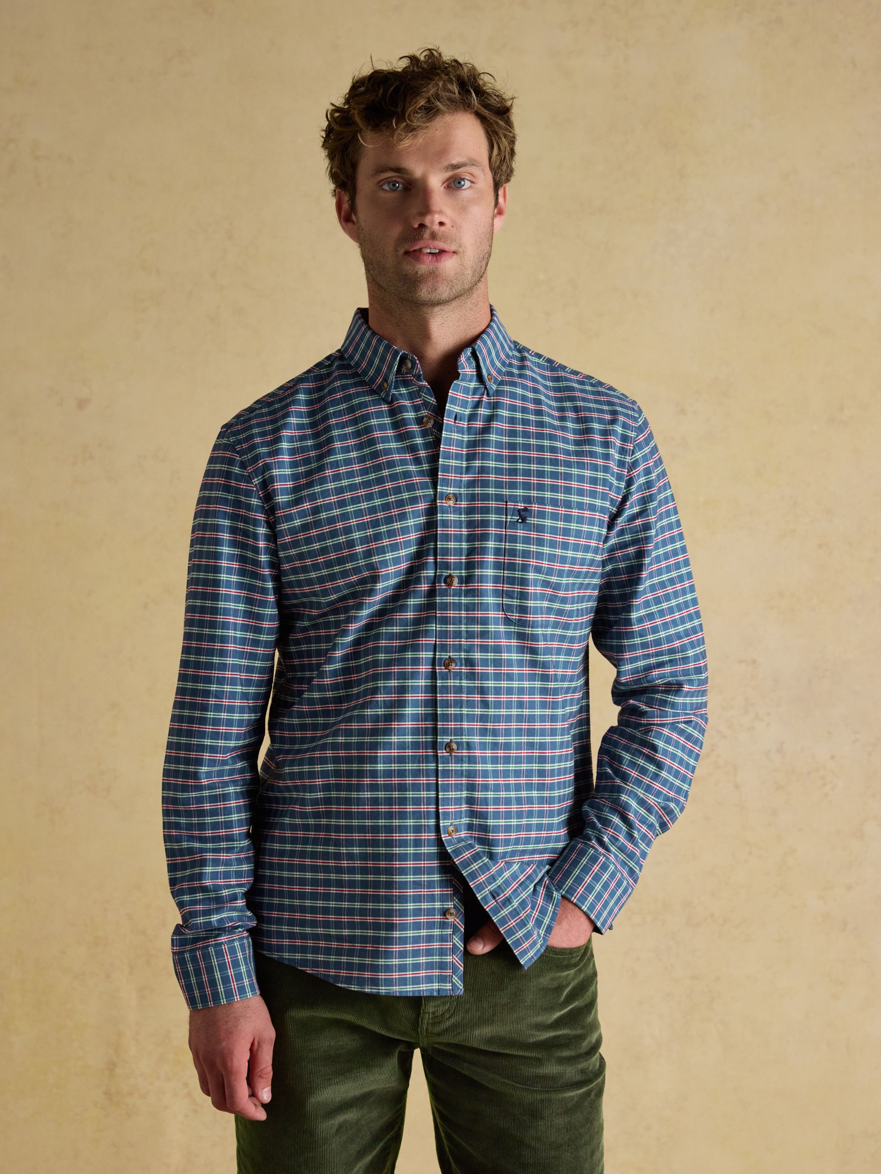 Oxford Classic Fit Blue Check Long Sleeve Cotton Shirt - Image 1 of 14 Oxford Classic Fit Blue Check Long Sleeve Cotton Shirt - Image 1 of 14