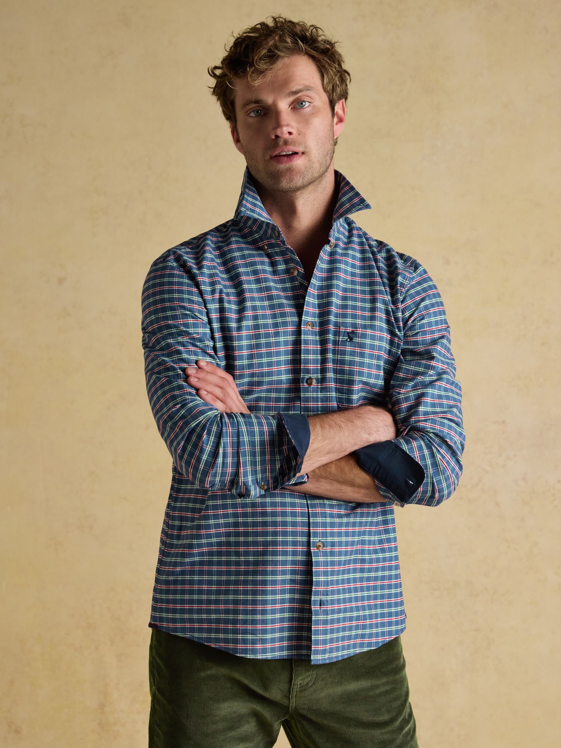Oxford Classic Fit Blue Check Long Sleeve Cotton Shirt - Image 12 of 14