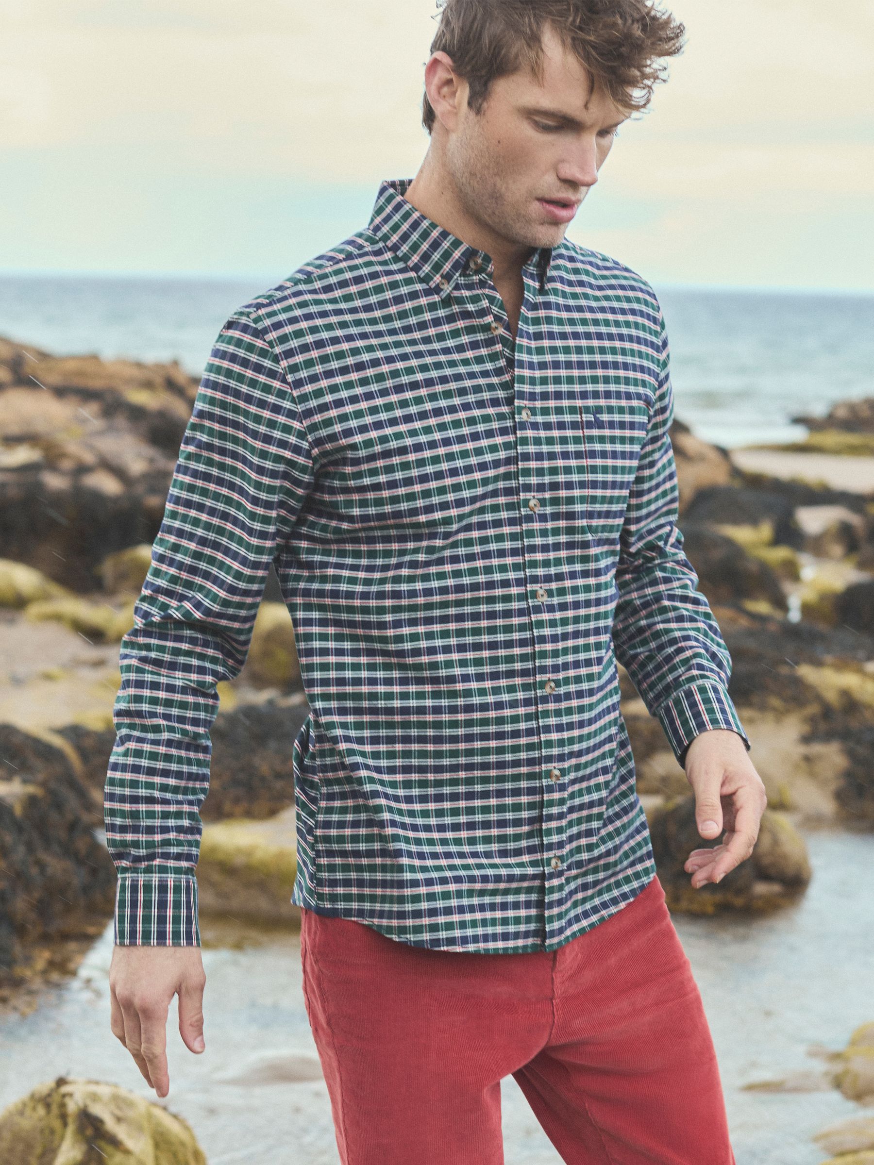 Oxford Classic Fit Blue Check Long Sleeve Cotton Shirt - Image 3 of 14