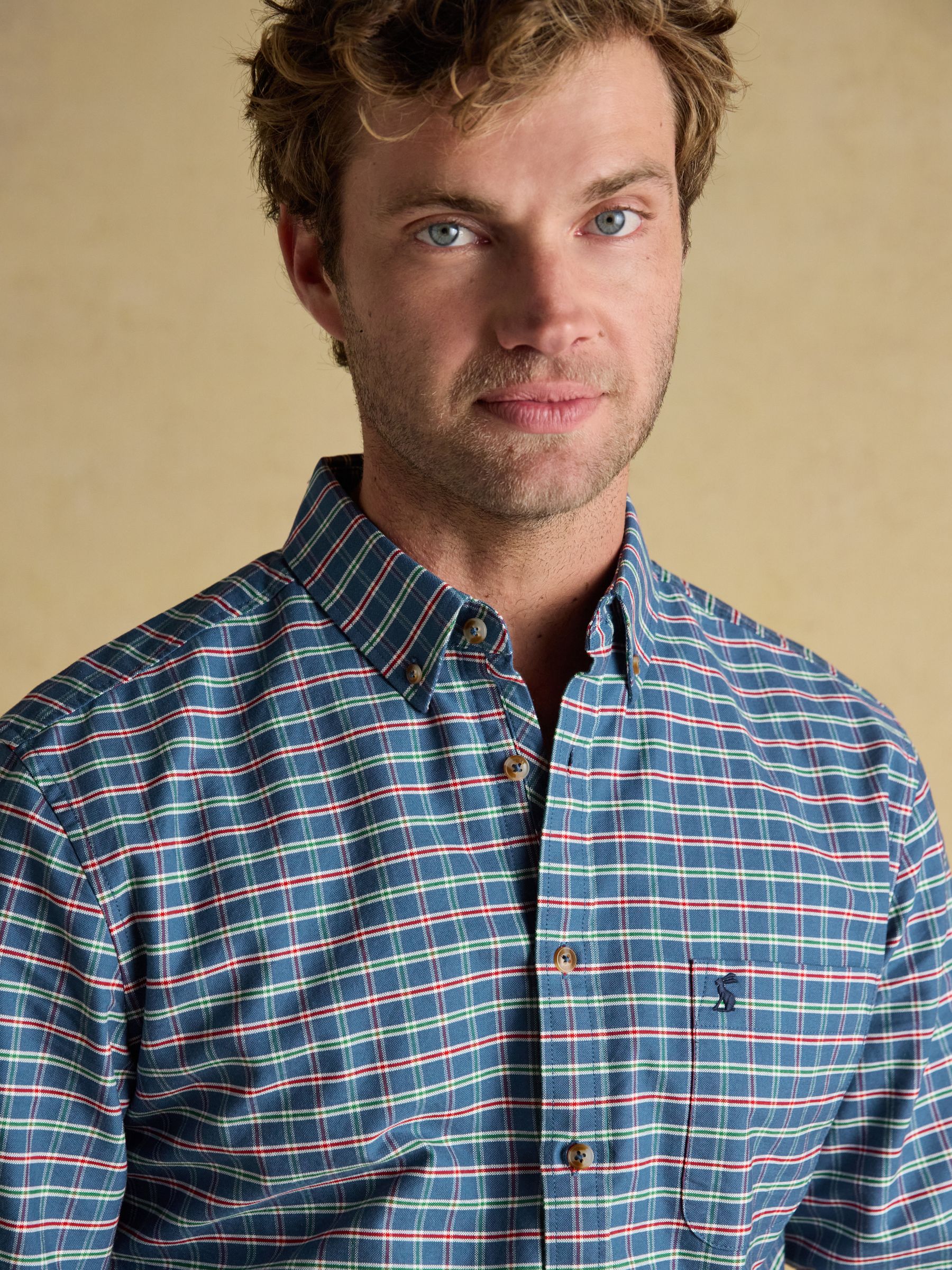 Oxford Classic Fit Blue Check Long Sleeve Cotton Shirt - Image 8 of 14