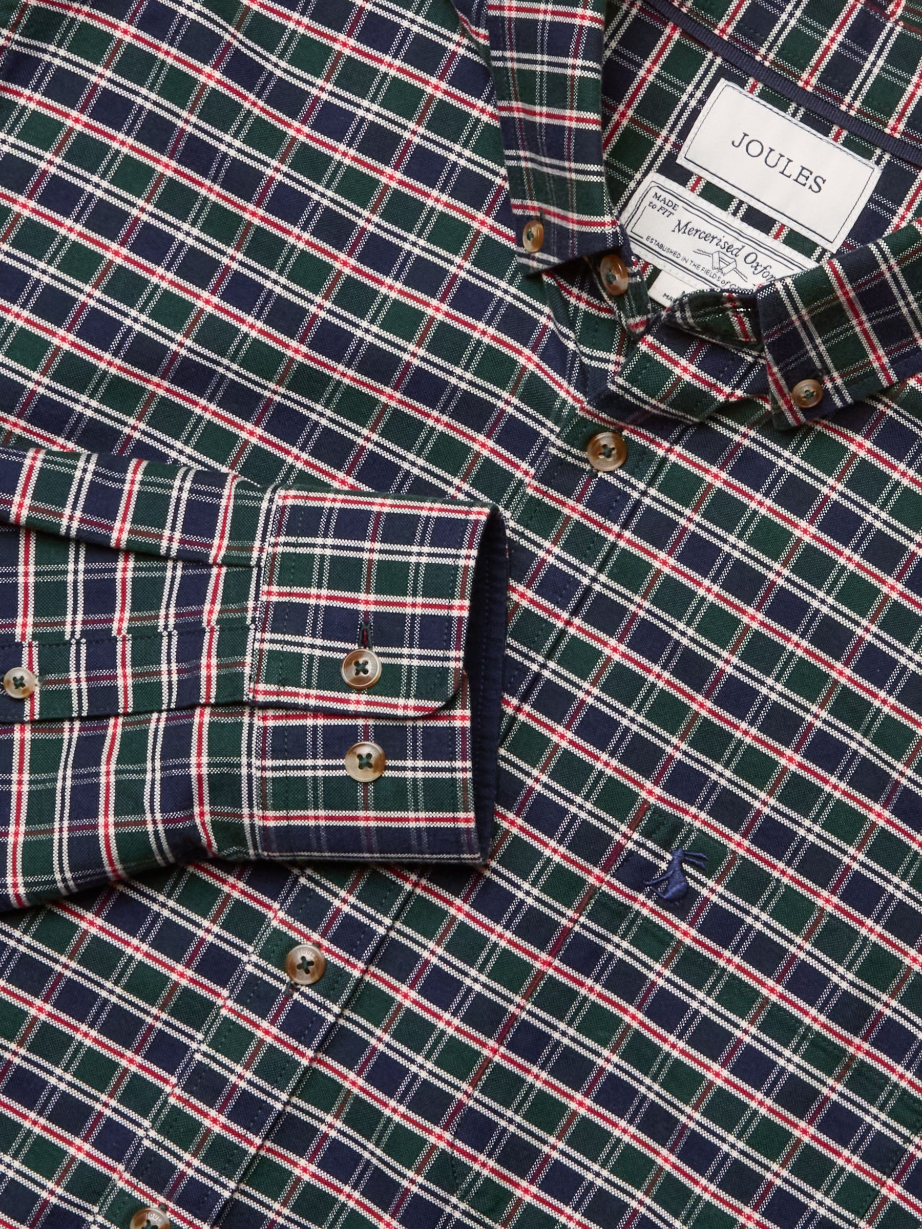 Oxford Classic Fit Navy & Red Check Long Sleeve Cotton Shirt - Image 2 of 9