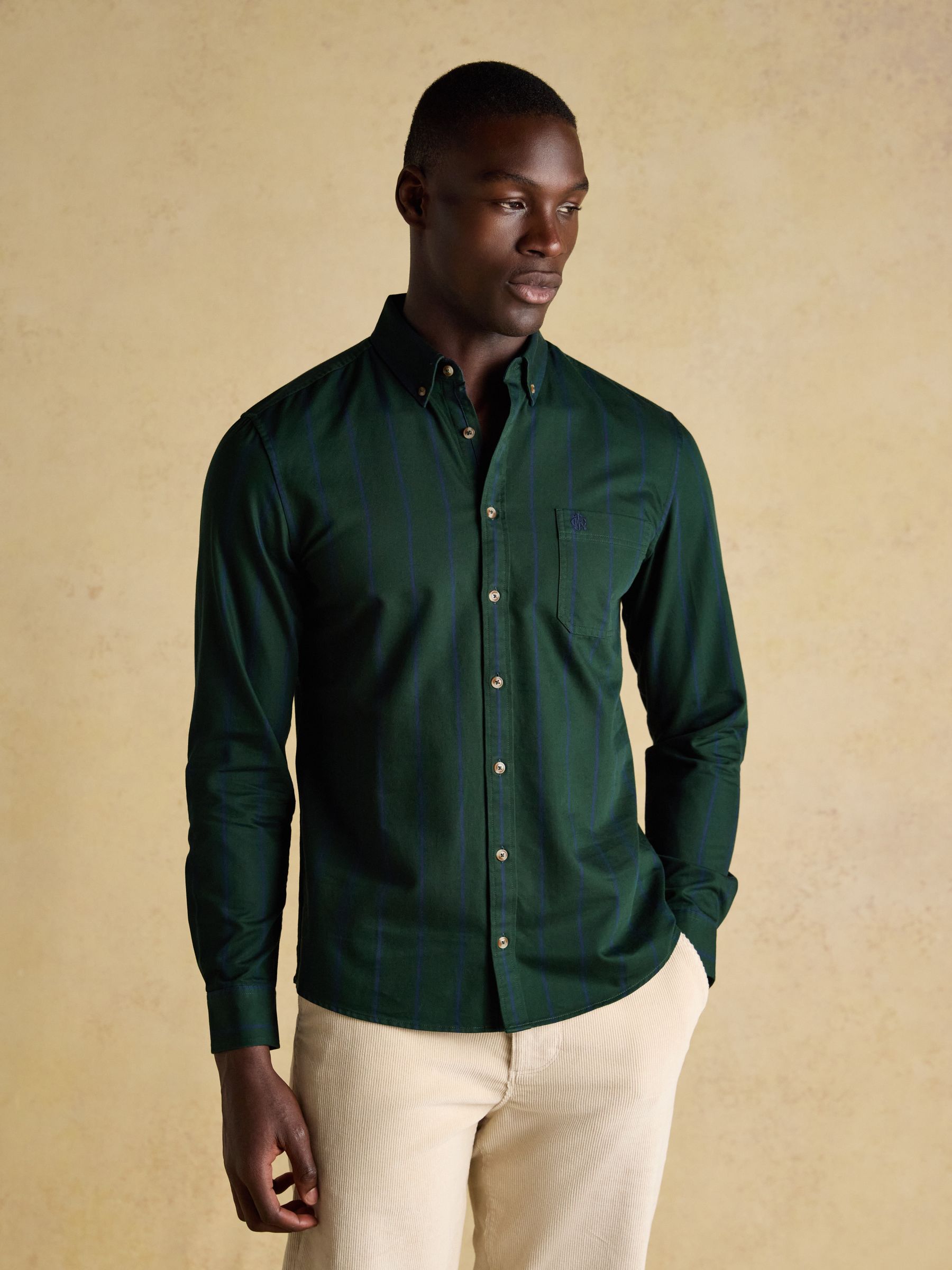 Cotton Twill Green Stripe Shirt - Image 1 of 11 Cotton Twill Green Stripe Shirt - Image 1 of 11