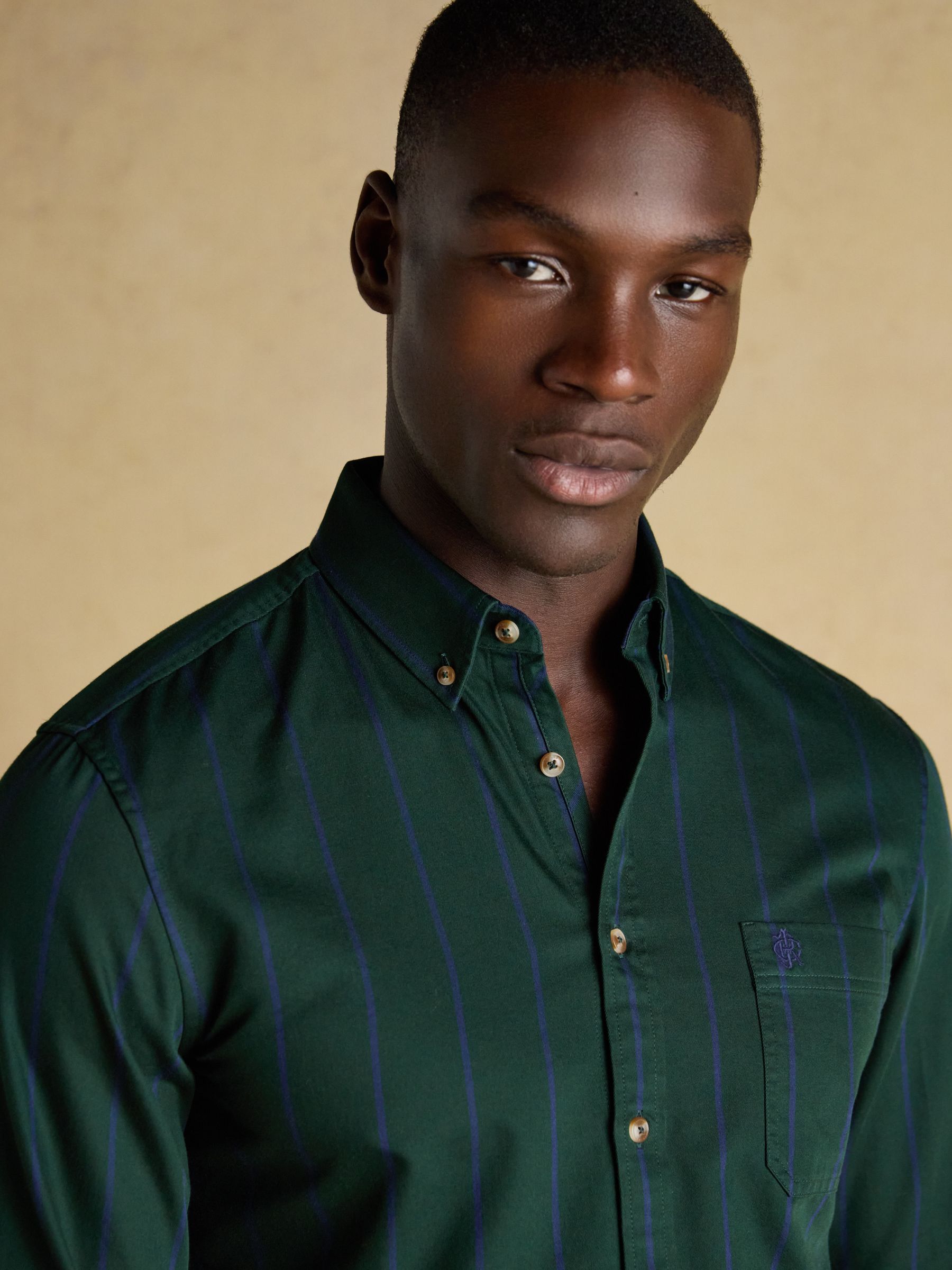 Cotton Twill Green Stripe Shirt - Image 4 of 11
