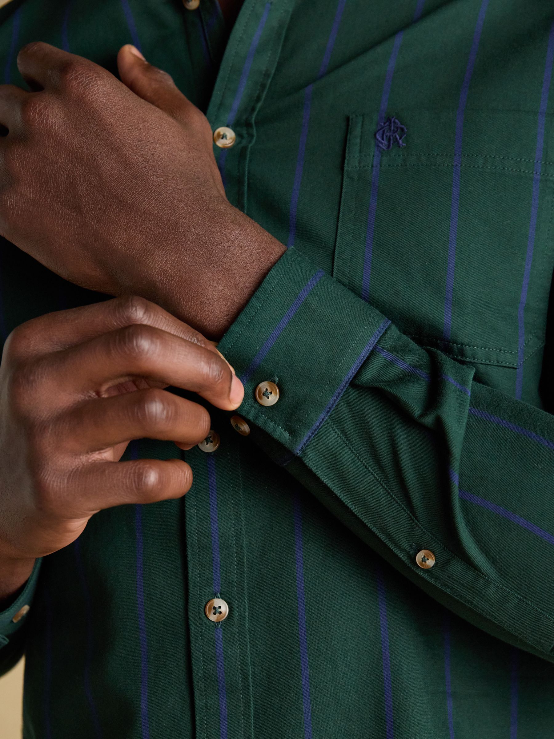 Cotton Twill Green Stripe Shirt - Image 8 of 11