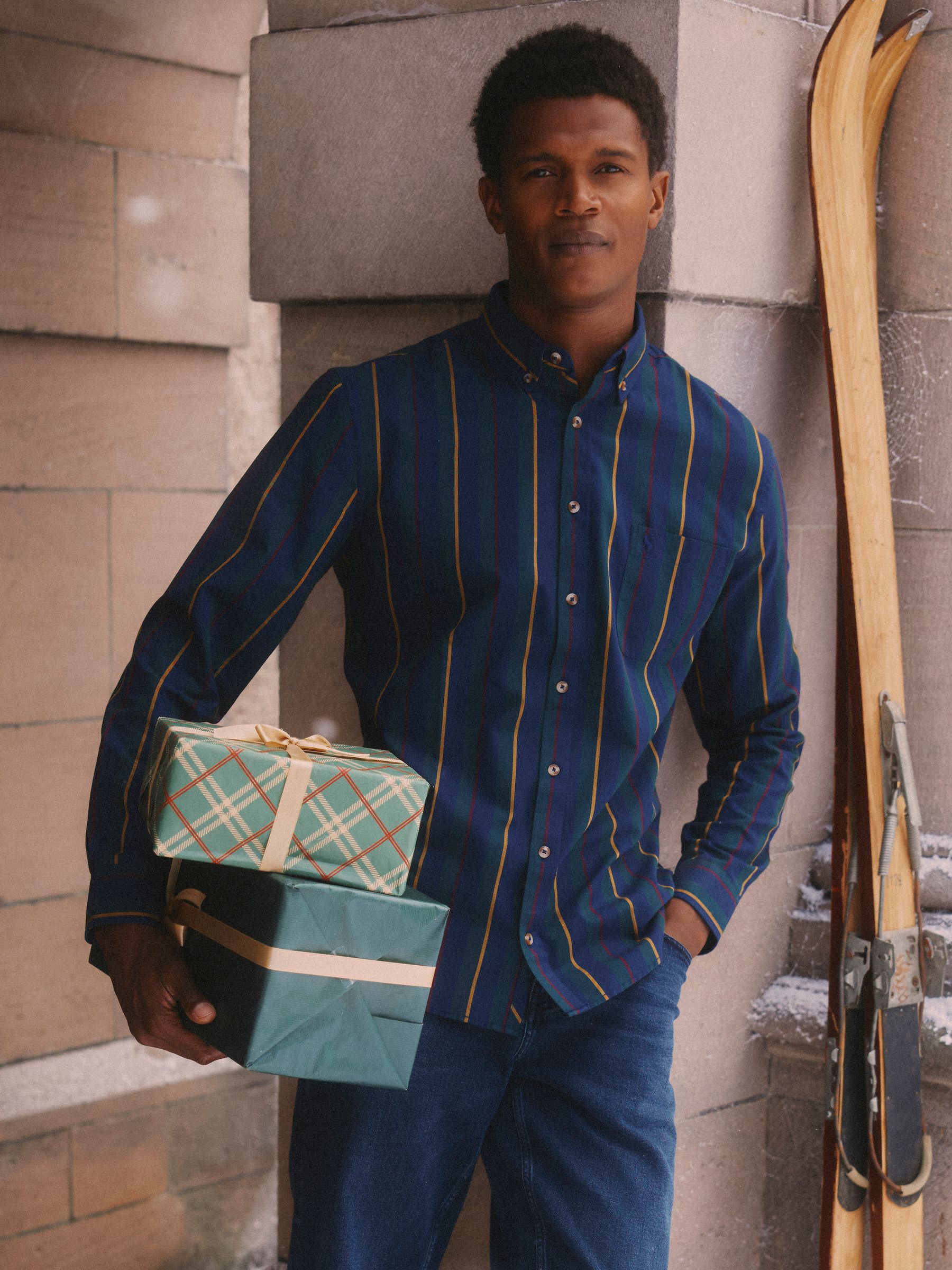 Oxford Classic Fit Blue & Red Stripe Cotton Shirt - Image 1 of 13