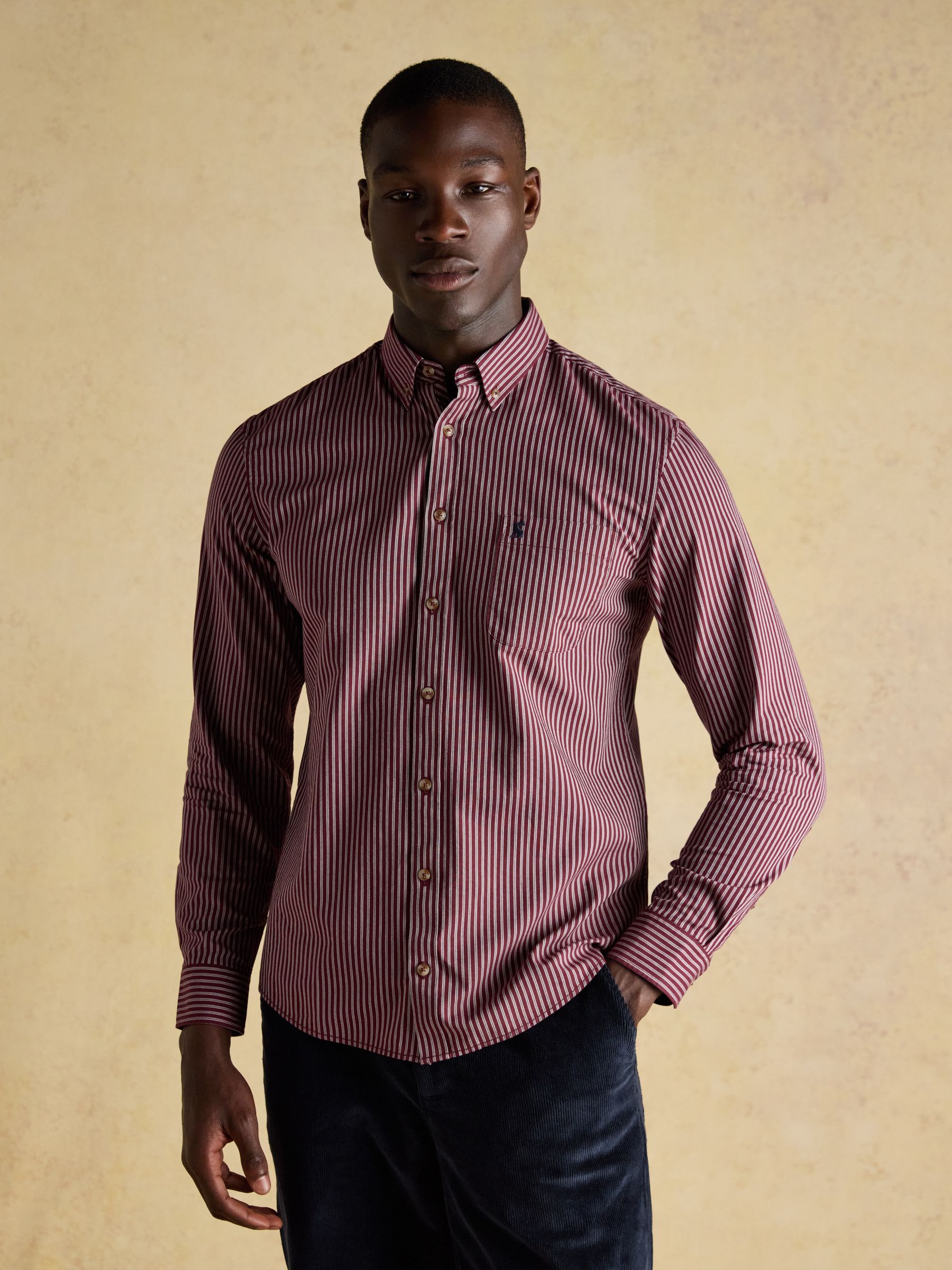 Oxford Classic Fit Burgundy Red Stripe Cotton Shirt - Image 1 of 12