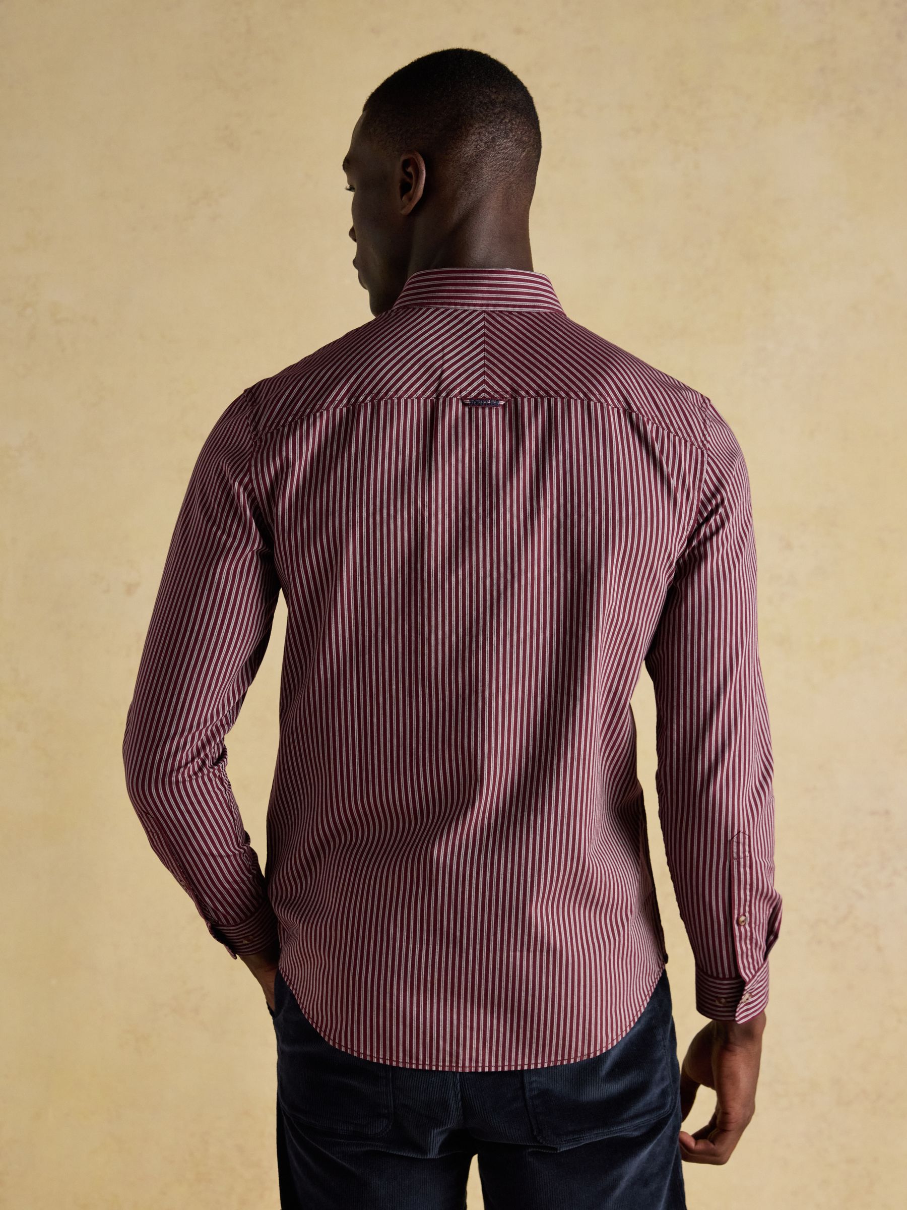 Oxford Classic Fit Burgundy Red Stripe Cotton Shirt - Image 3 of 12