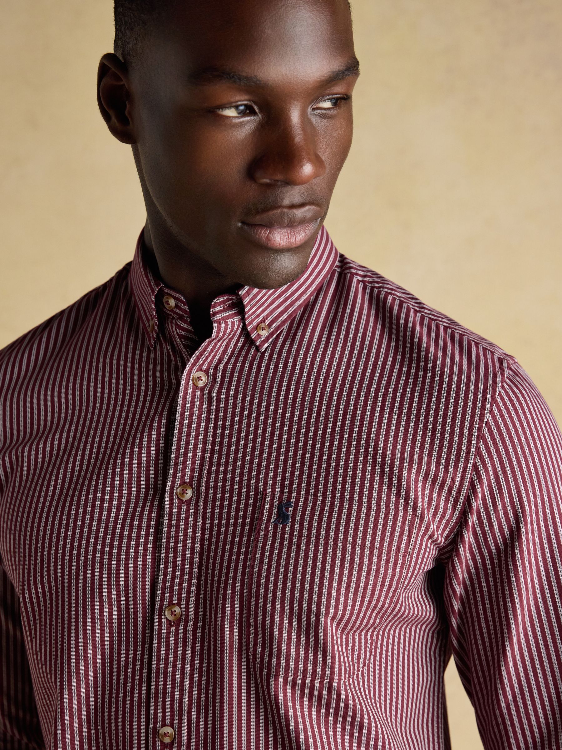 Oxford Classic Fit Burgundy Red Stripe Cotton Shirt - Image 4 of 12