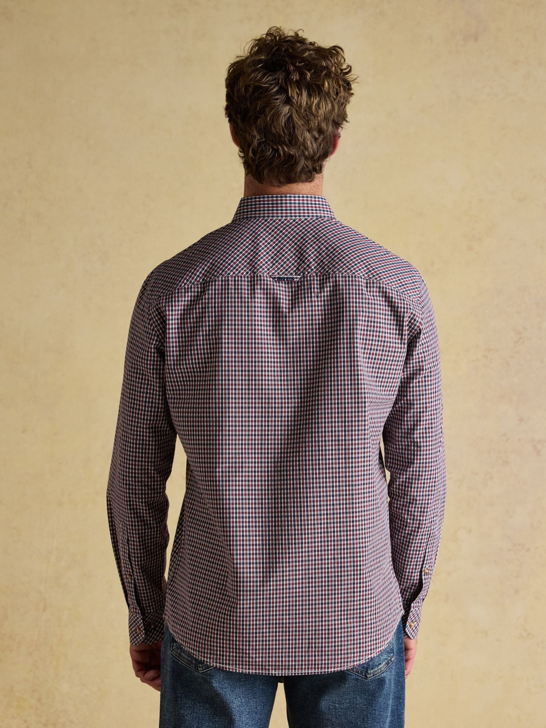 Cotton Poplin Burgundy Red Long Sleeve Gingham Shirt - Image 3 of 9