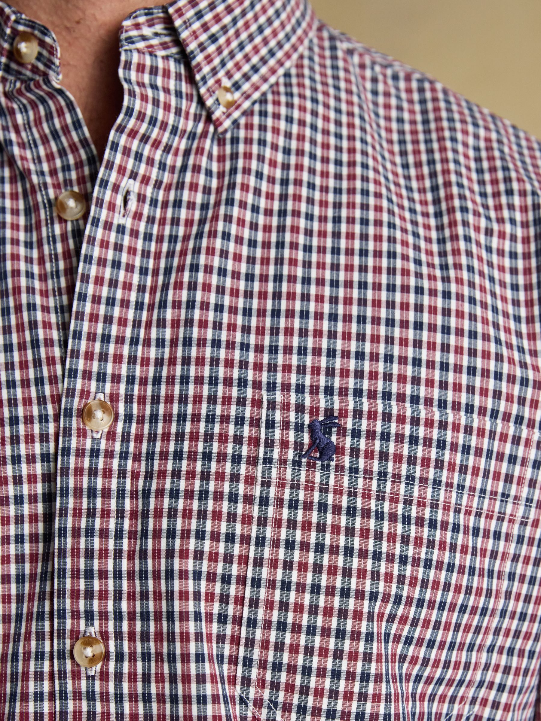 Cotton Poplin Burgundy Red Long Sleeve Gingham Shirt - Image 6 of 9