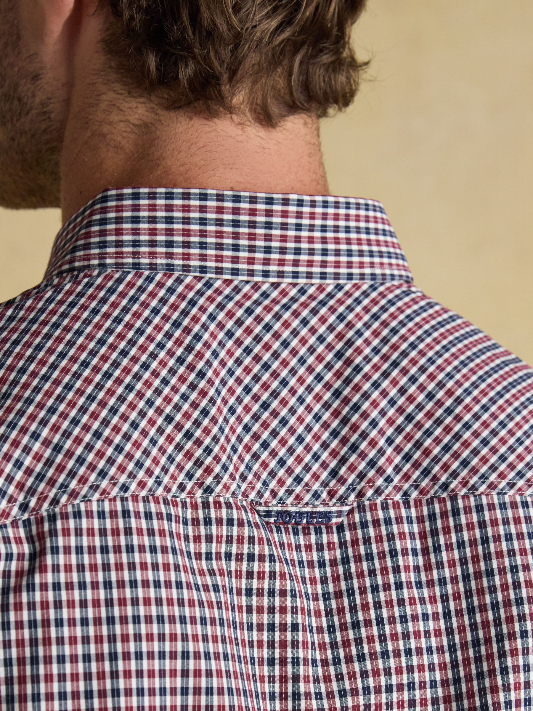 Cotton Poplin Burgundy Red Long Sleeve Gingham Shirt - Image 8 of 9