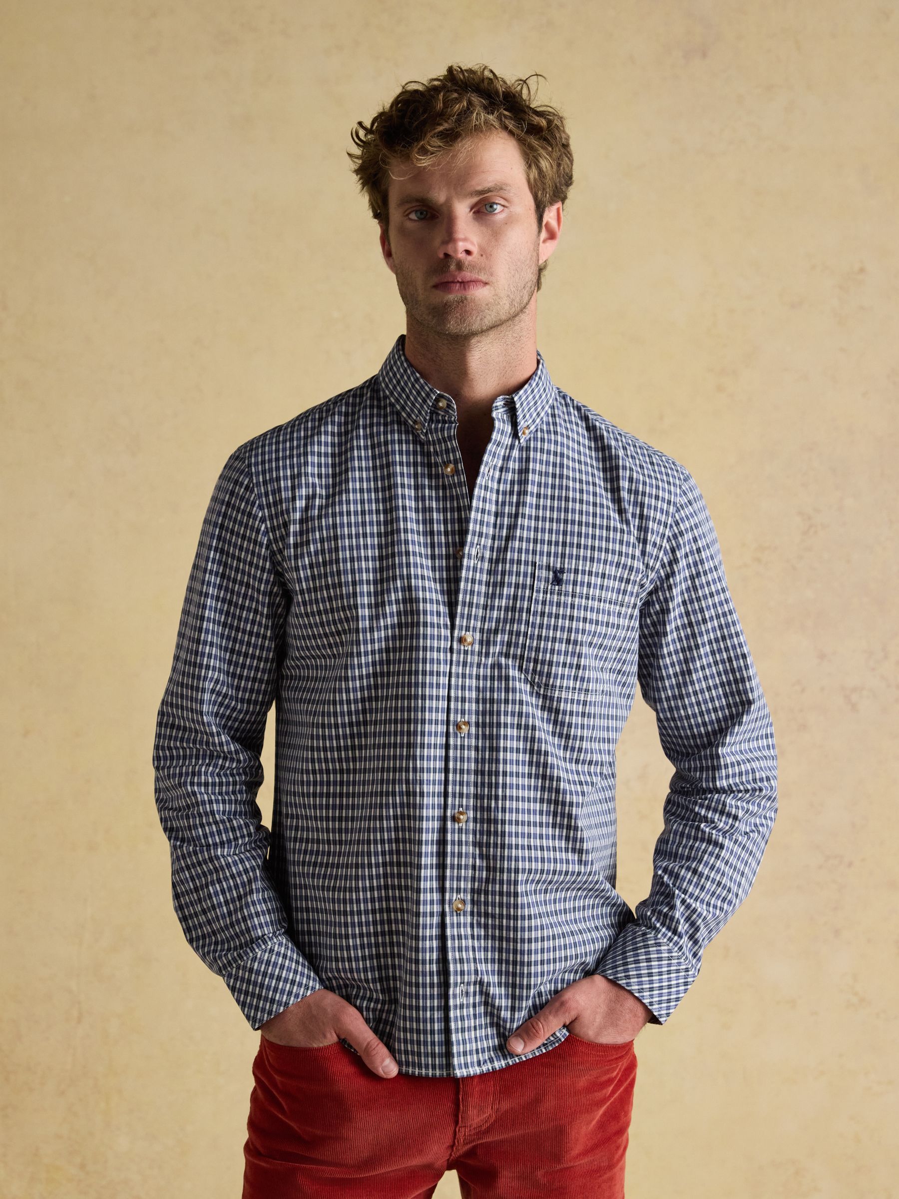 Cotton Poplin Blue Long Sleeve Gingham Shirt - Image 1 of 11