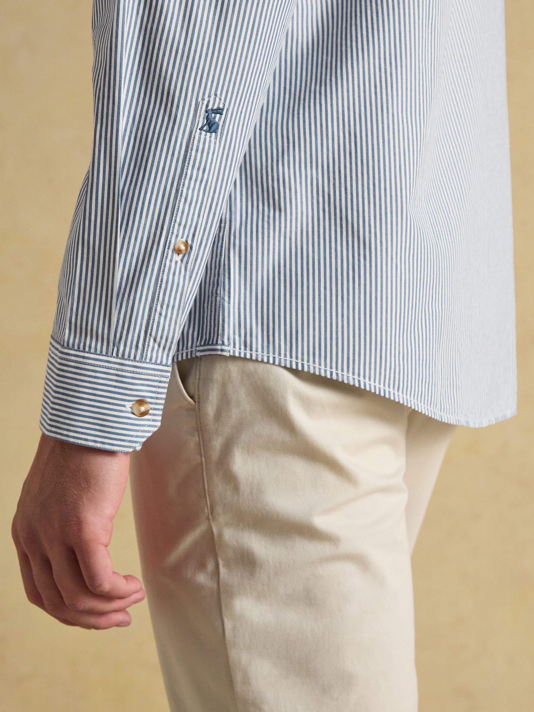 Cotton Poplin Blue Stripe Long Sleeve Shirt - Image 7 of 11