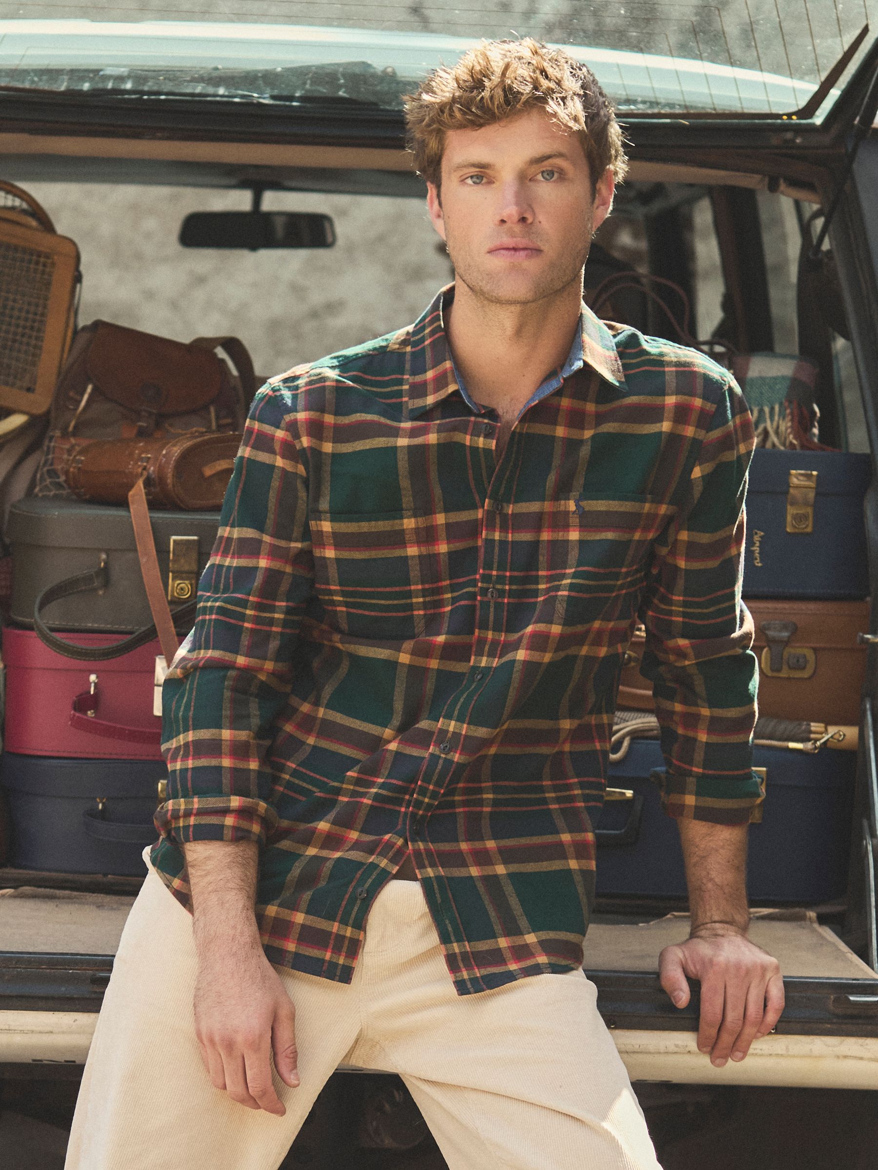 Brushed Flannel Green Check Cotton Shirt - Image 1 of 14